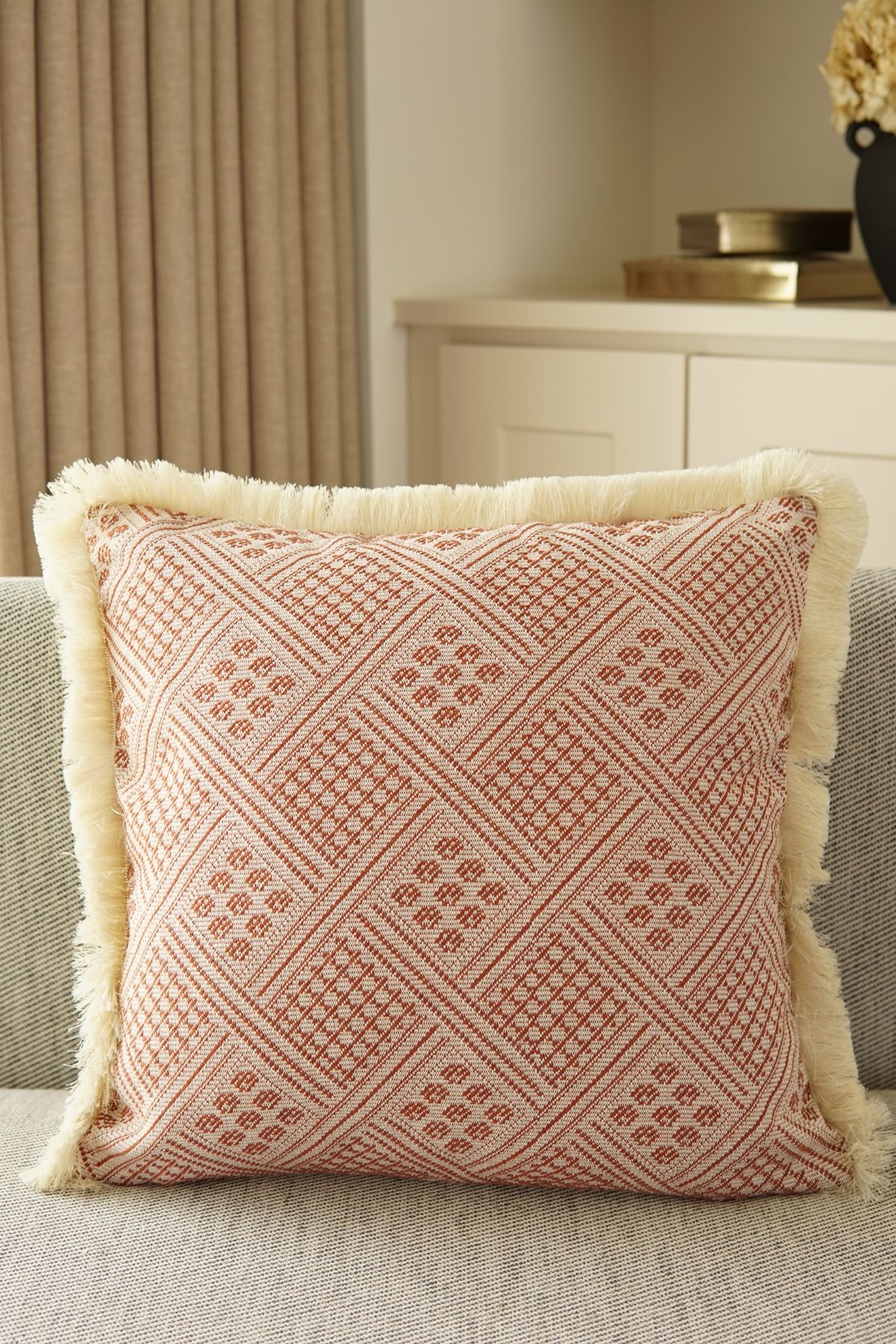 Pilloveland 1 Adet Doğal Pamuklu Geleneksel Buldan Dokuma Kırlent Kılıfı - 42*42 Cm - Gri