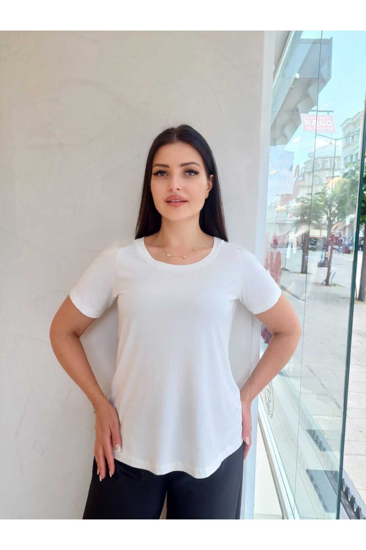 DE WHITES BÜYÜK BEDEN BİSİKLET YAKA LİKRALI BLUZ