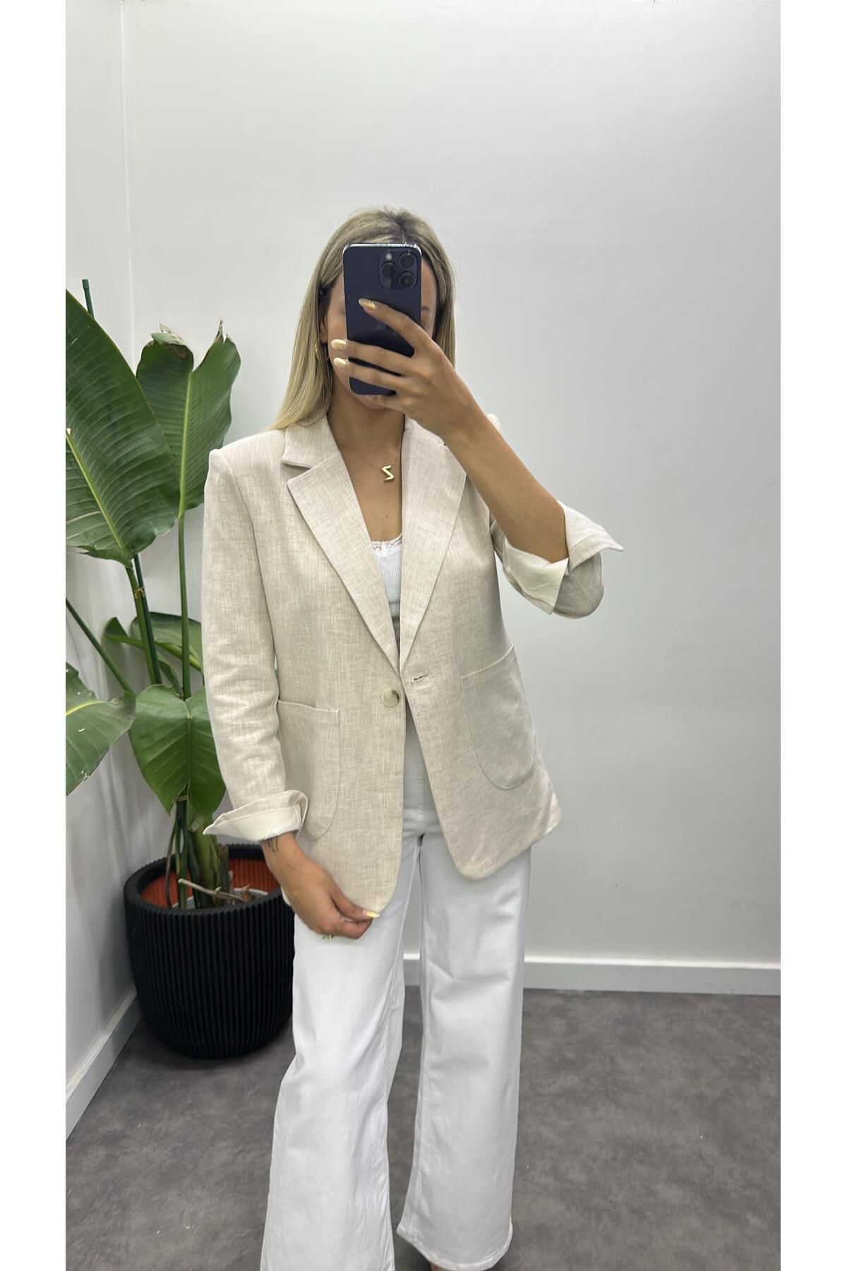 Acar Boutique Blazer Cepli Lüks Keten Ceket