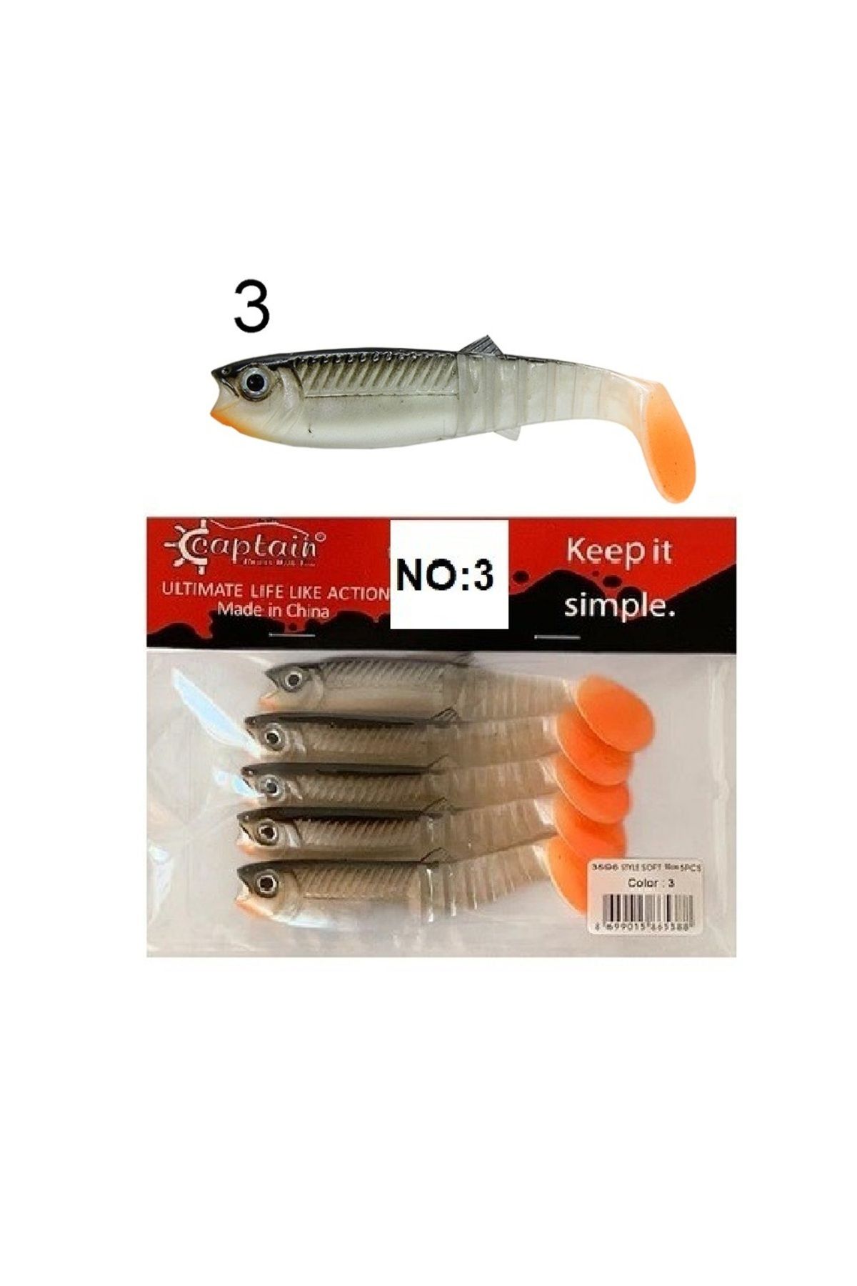 CAPTAIN 3569 Style Soft 10cm 10gr Levrek Turna Silikonu 5'li Paket Silikon Yem No:3