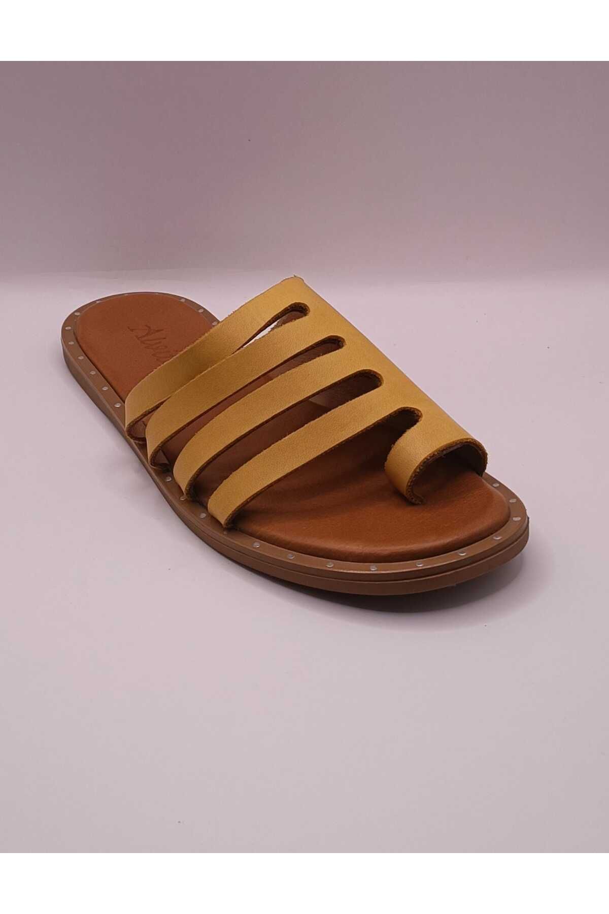 İDOL SHOES-Women's Genuine Leather Flip-Flop Lattice Slippers 4