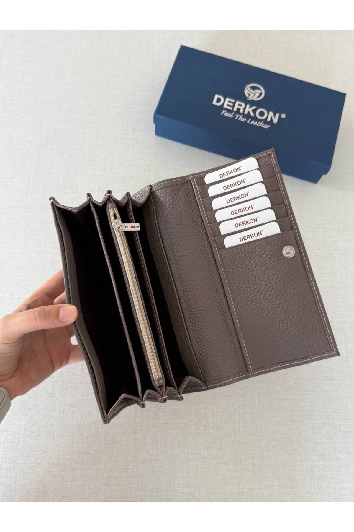DERKON-Genuine Leather Vendy Model Women's Wallet with Plenty of Eyes Mink 4