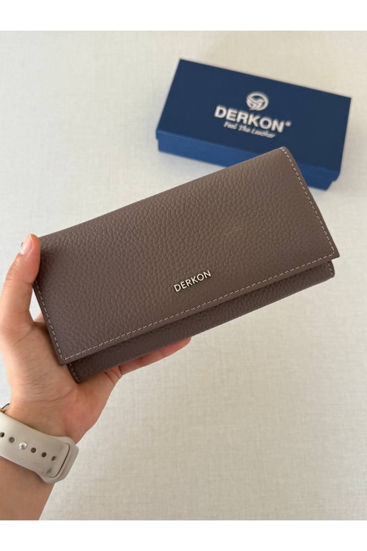 DERKON Hakiki Deri Vendy Model Bol Gözlü Kadın Cüzdanı Vizon