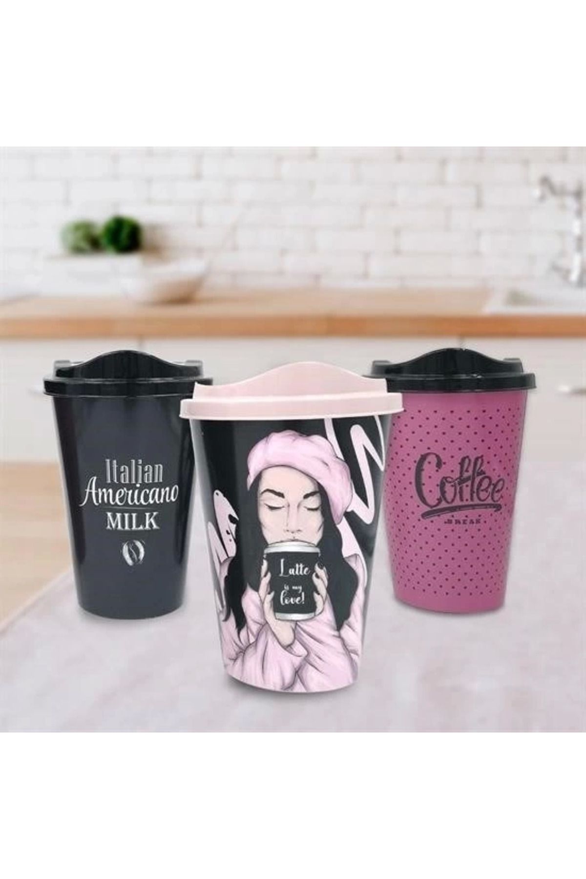 Heez 3 Adet Kahve Bardağı Seti Dekoratif Plastik Kahve Muhafaza Bardağı