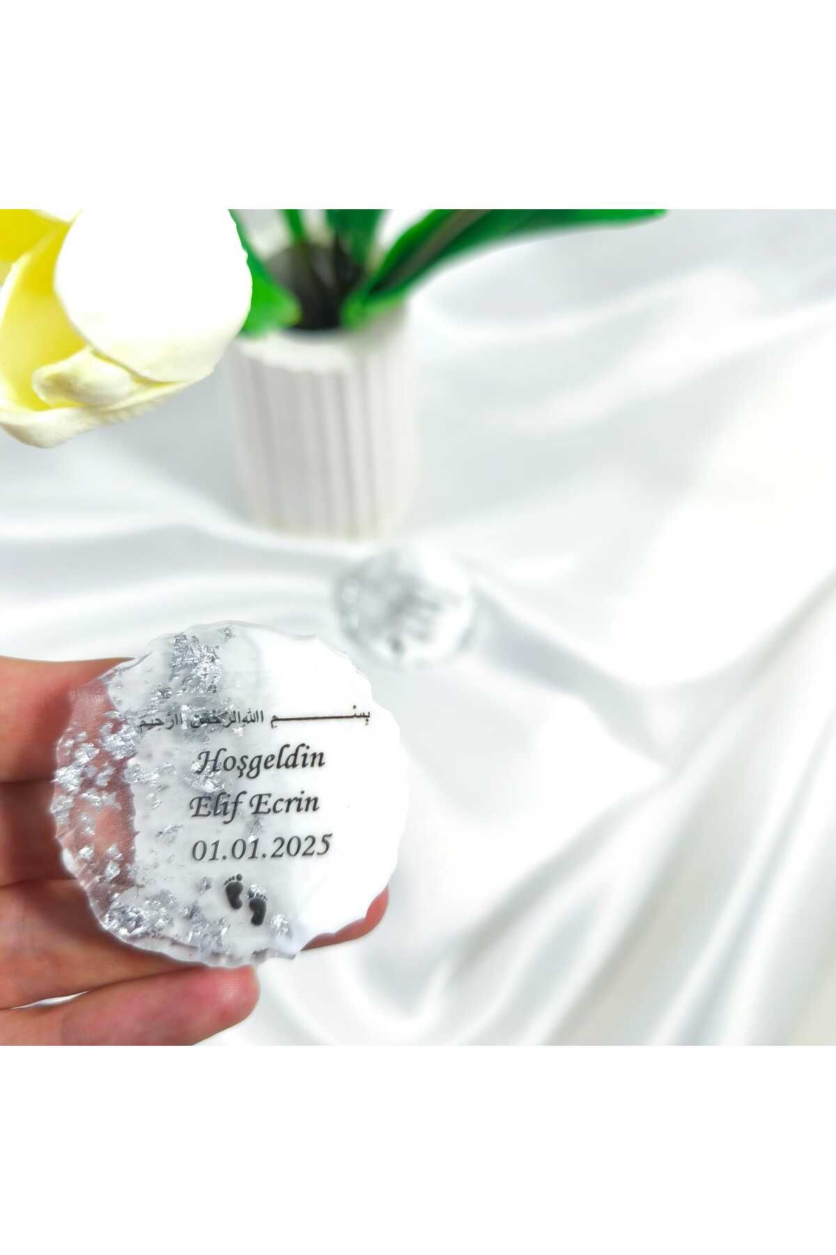 demet art studio Epoksi 10 Adet Gümüş Varaklı Hatıra Magnet – Söz, Nişan, Nikah ve Düğün Hediyeliği