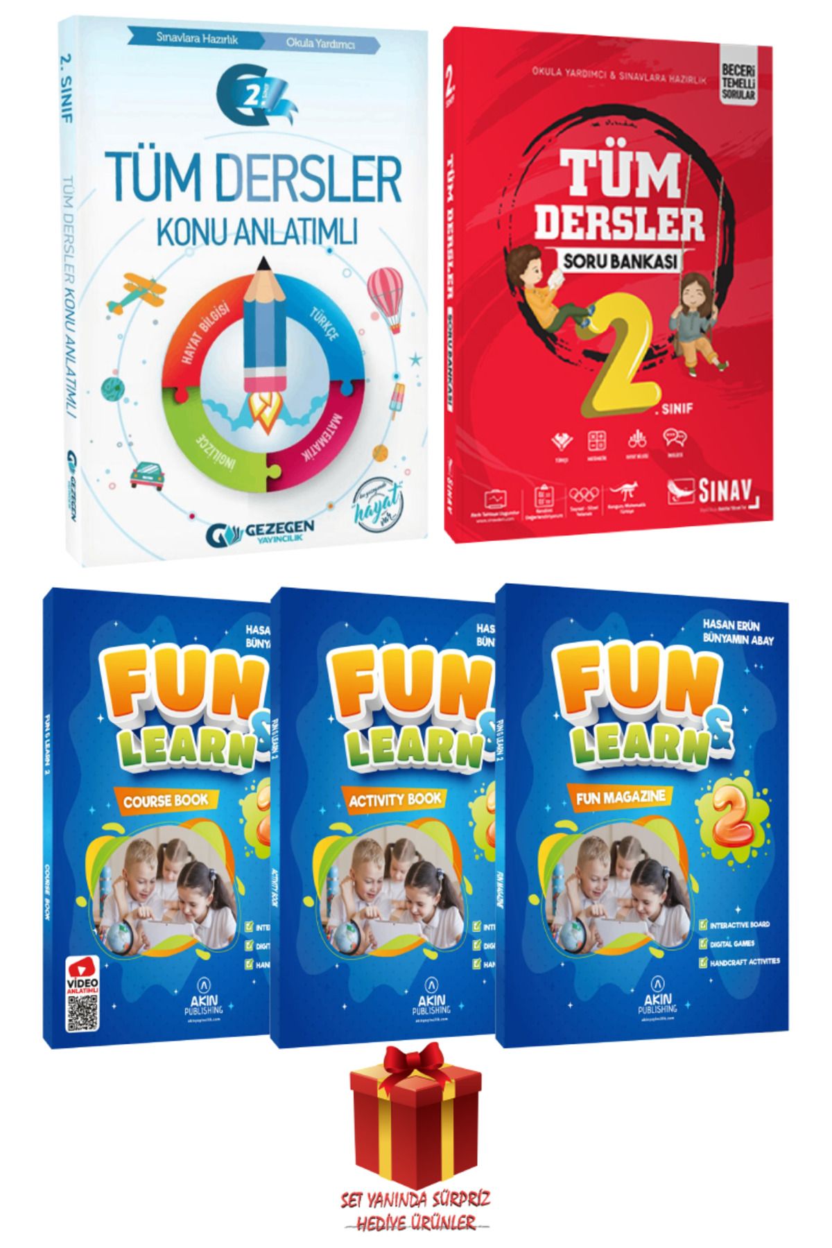 Gezegen Yayıncılık 2. Sınıf Tüm Dersler Konu Anlatımı+ Sınav Tüm Dersler Soru Bankası+ Fun Learn İngilizce Seti+ Hediye