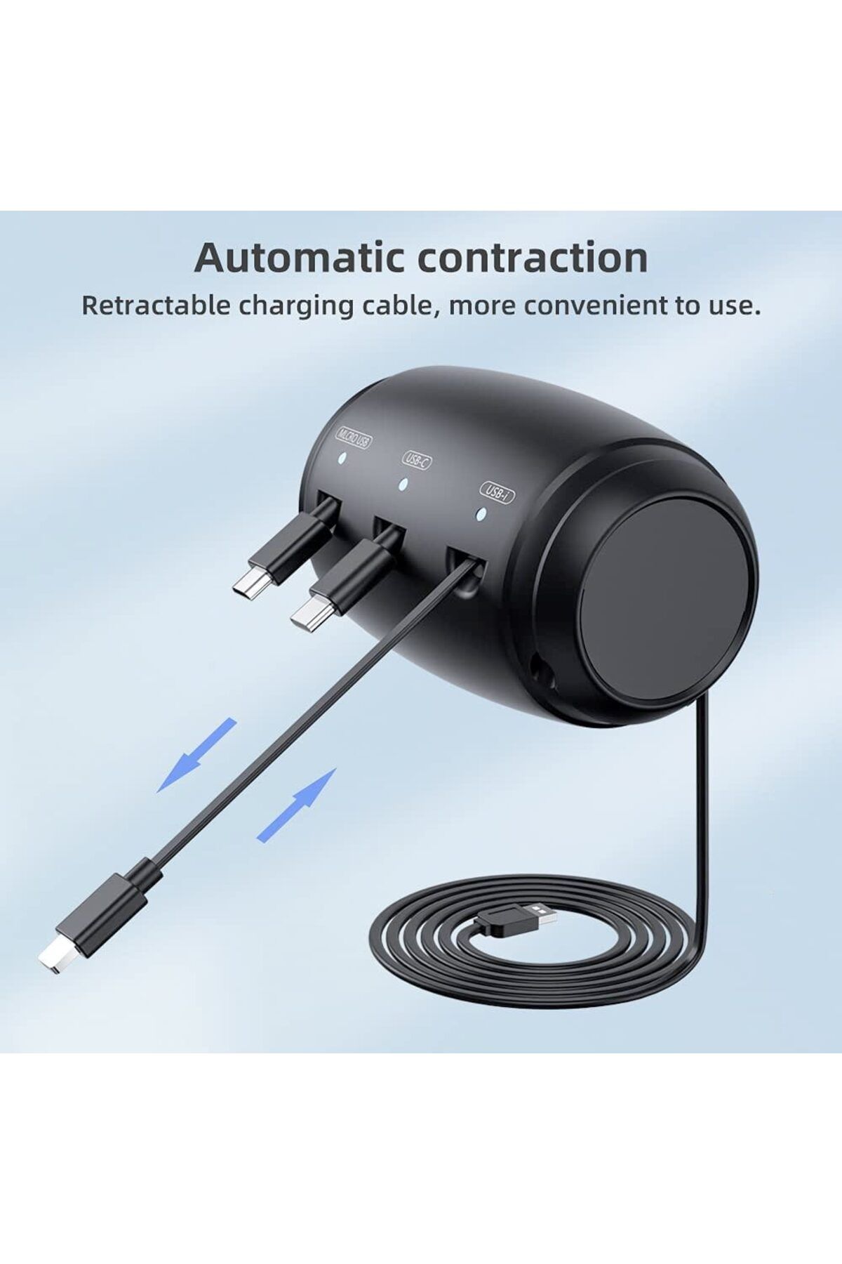 Quasar & Co.-3 In 1 Car Charging Station, Retractable, Compatible Android, Ios, Type C, Black 5