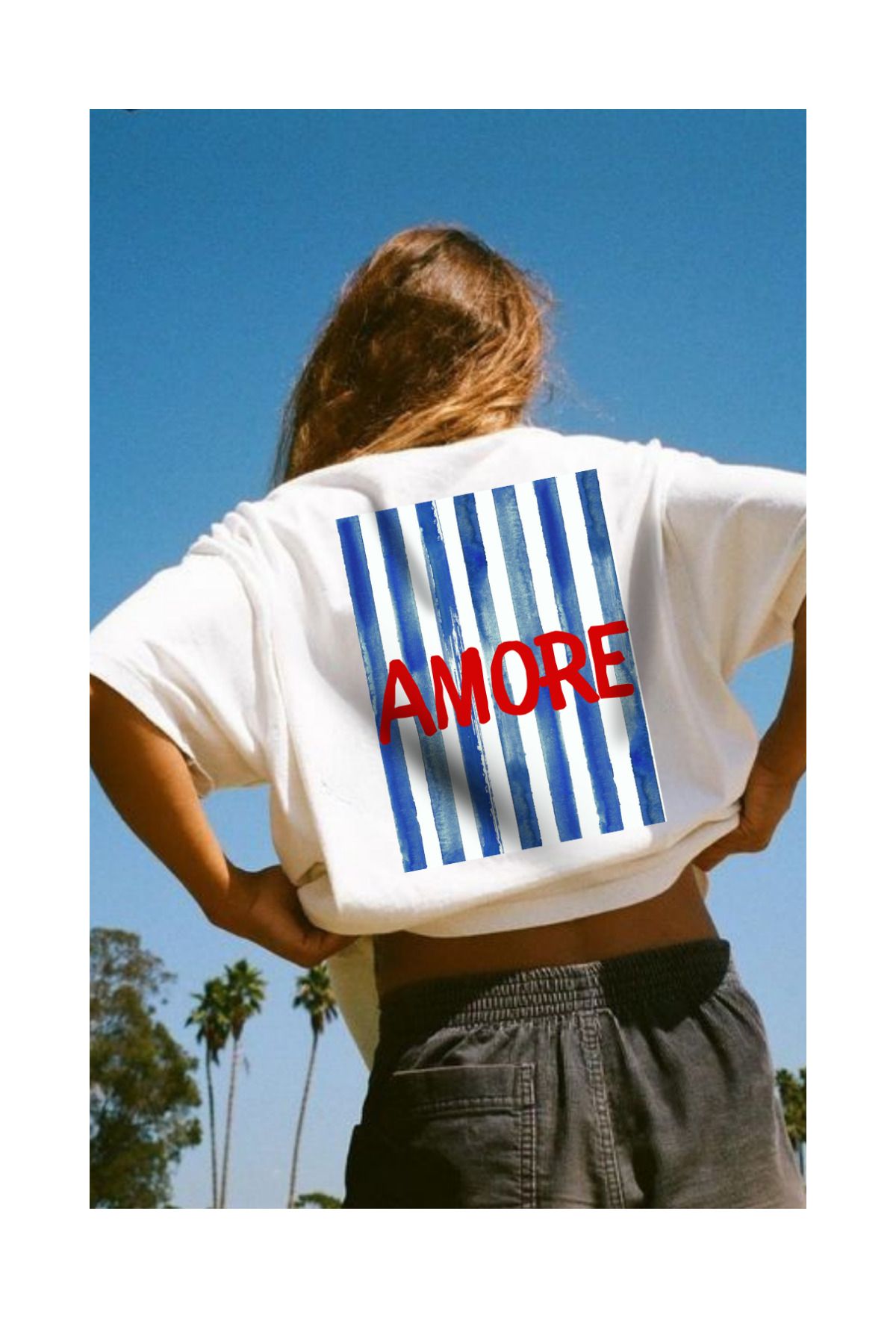 Le'sluette shadow of style Amore Baskılı %100 Pamuk Oversize T-shirt