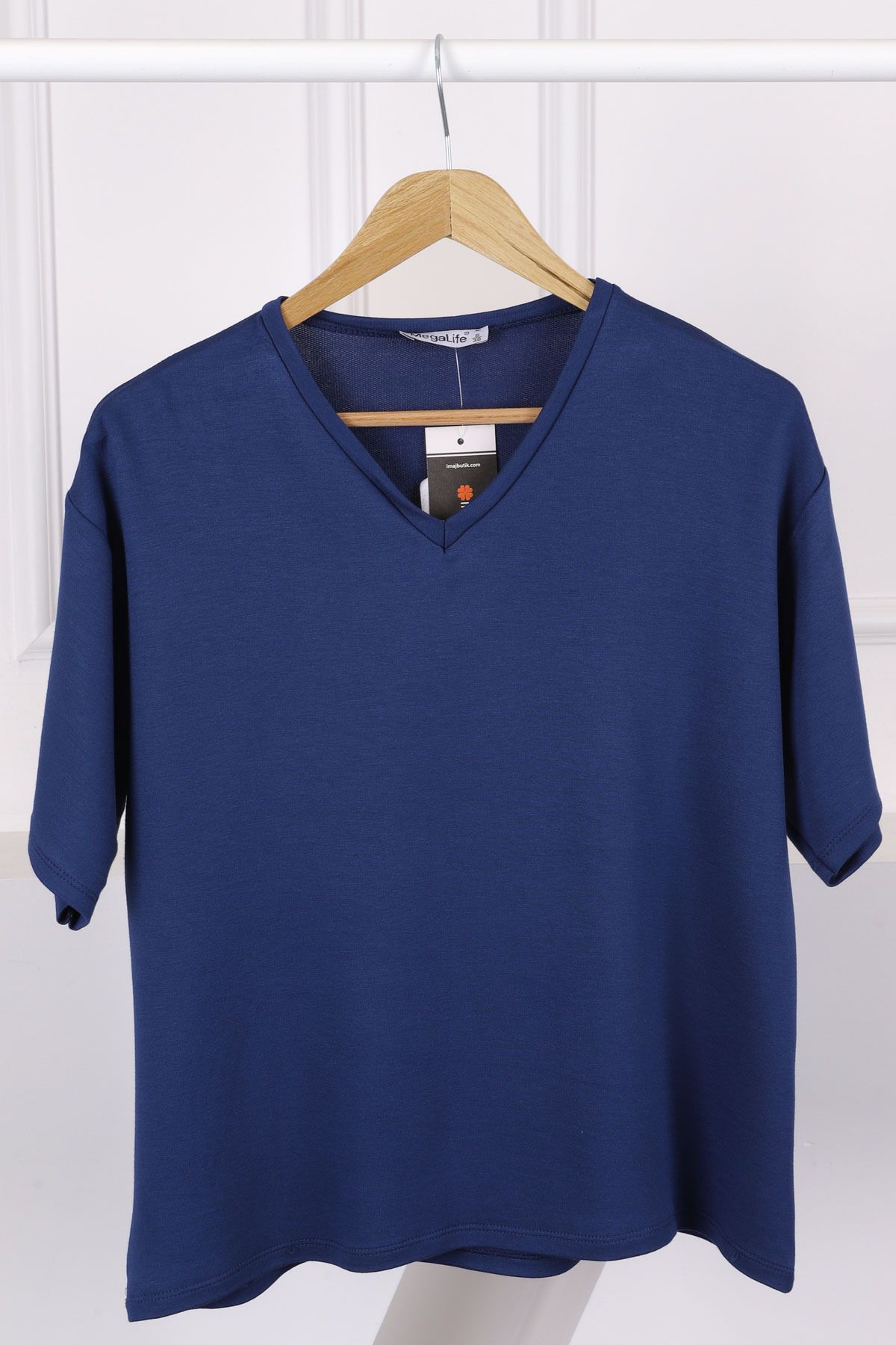 İmajButik Lacivert V Yaka Kısa Kol T-Shirt
