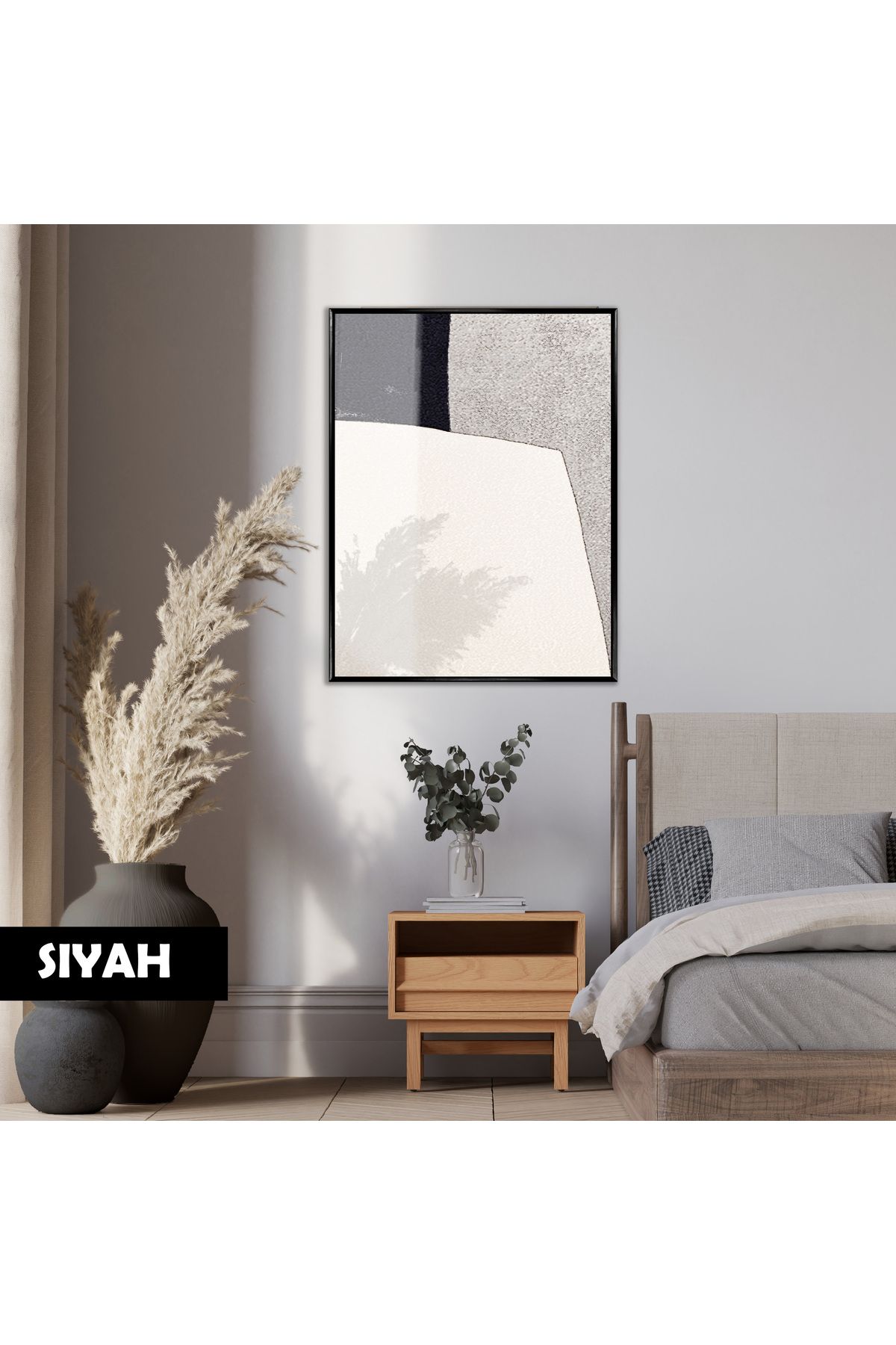 Harikabirev HARİKABİREV|SOYUT|03 KREM SİYAH DESENLİ PATTERN|ÇERÇEVELİ TEMPERLİ CAM TABLO TEKLİ DİKEY