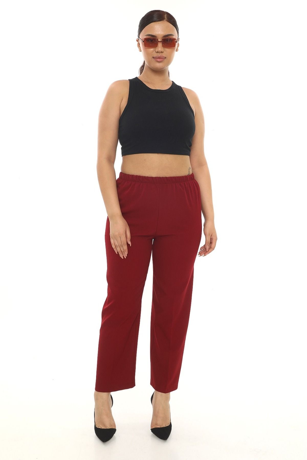 Butik Kadın cepsiz lastikli double kumaş pantolon
