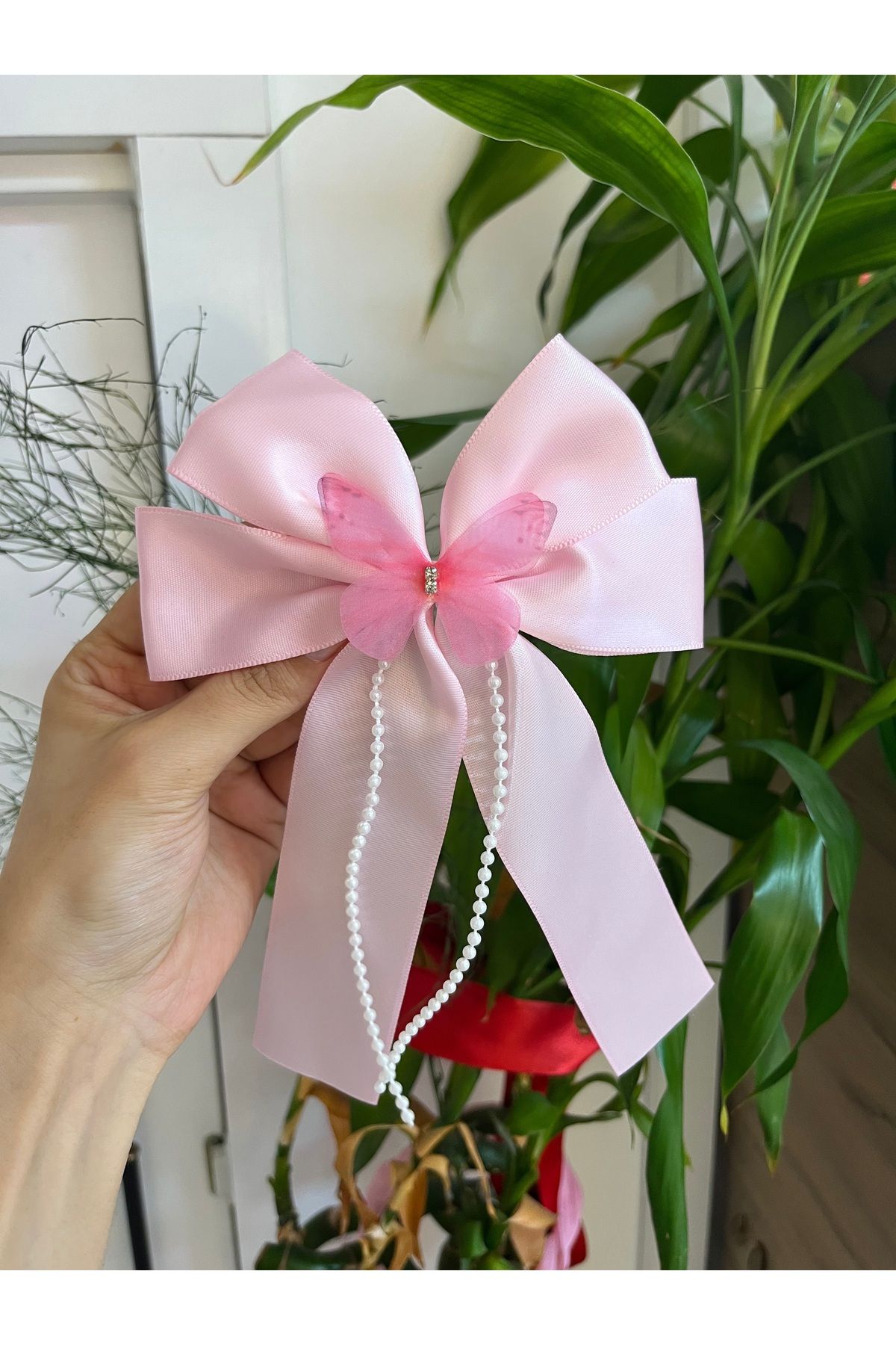 PONÇİK ACCESSORİES İnci ve Kelebek Detaylı Fiyonklu Kurdela Pens Çocuk Toka