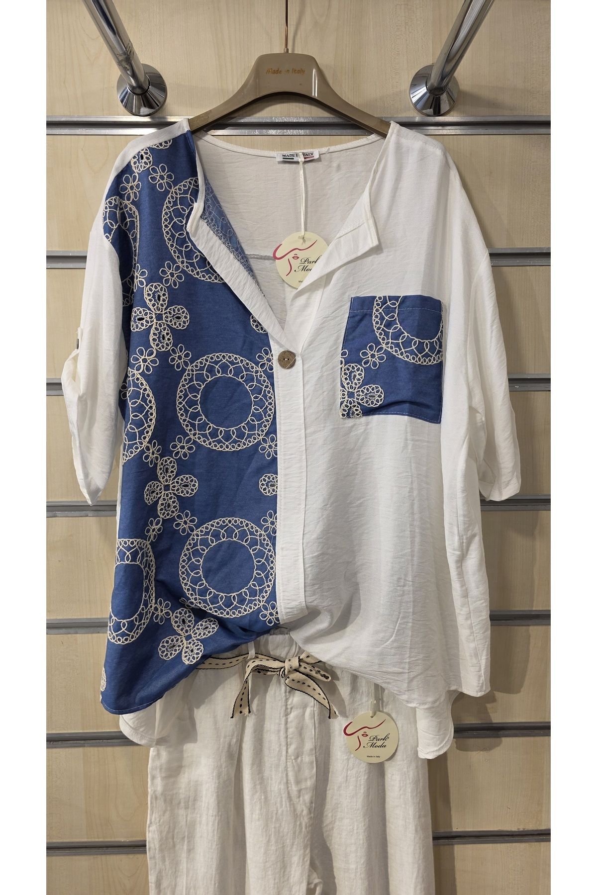 Park Moda İtalyan Bluz Daire Kabartmalı