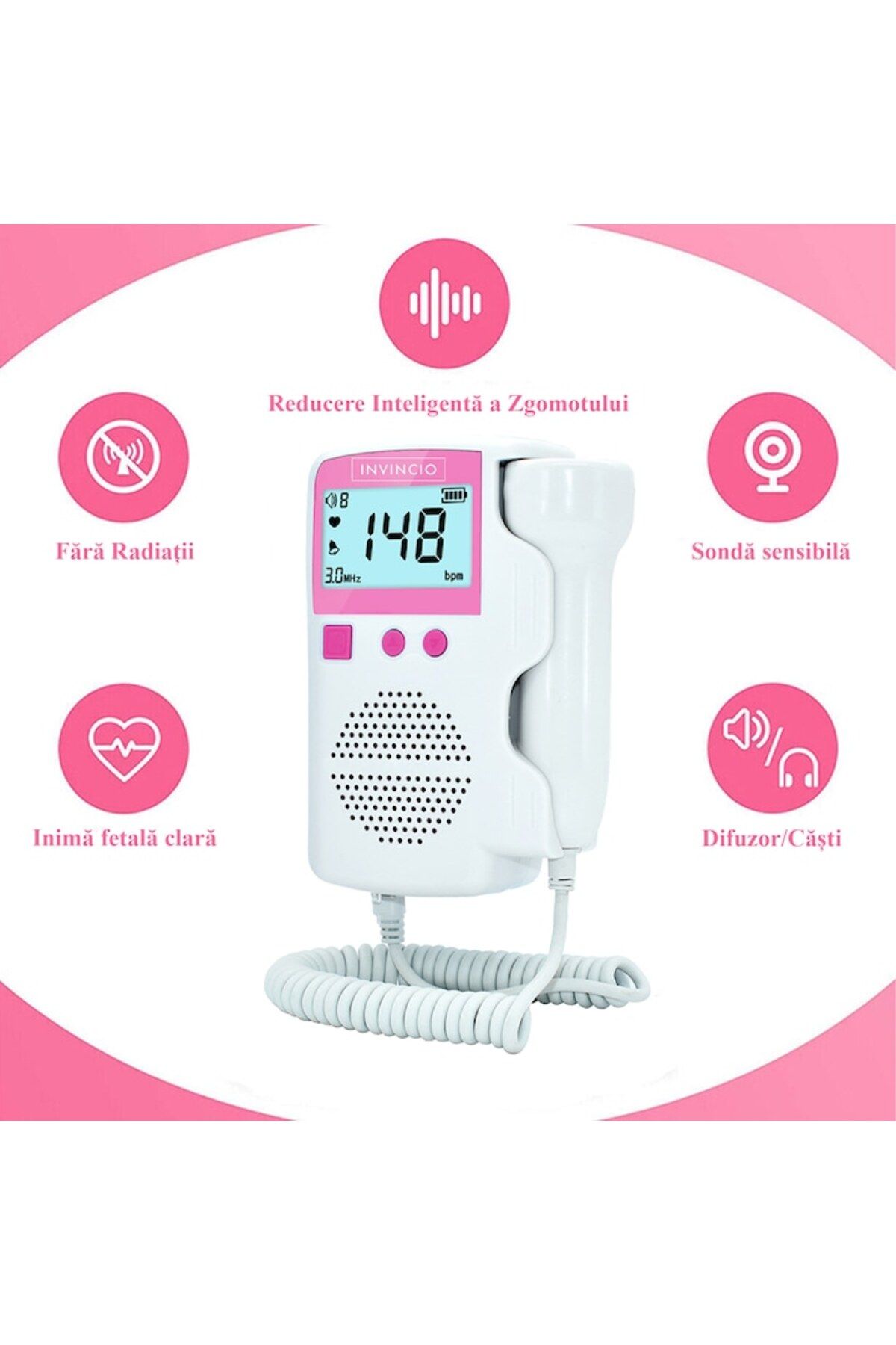 INVINCIO-Monitor fetal Doppler, Invincio, portable device for fetal vital functions monitoring, includes ultr 3