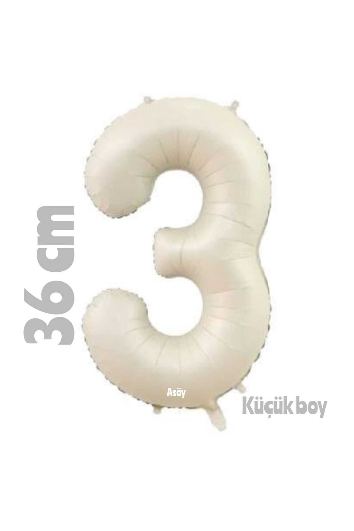 asöy Folyo Balon 3 Rakam Balon 36 Cm Küçük Boy Krem Renk 3 Yaş Balonu Doğum Günü Parti Seti Malzemeleri