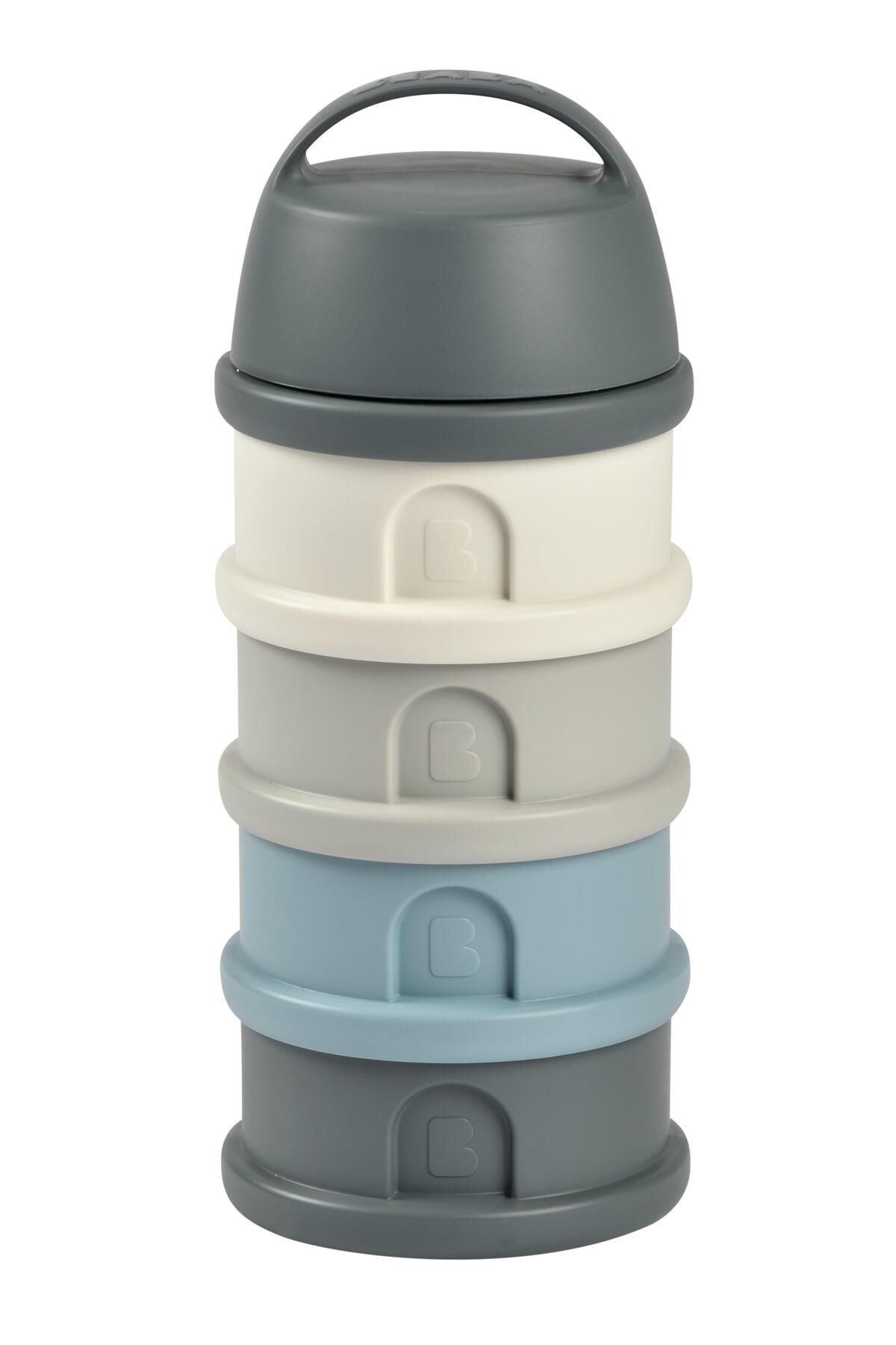 Beaba 4 Katmanlı süt tozu kutusu ve atıştırmalık kabı (Mineral Grey/ Blue)