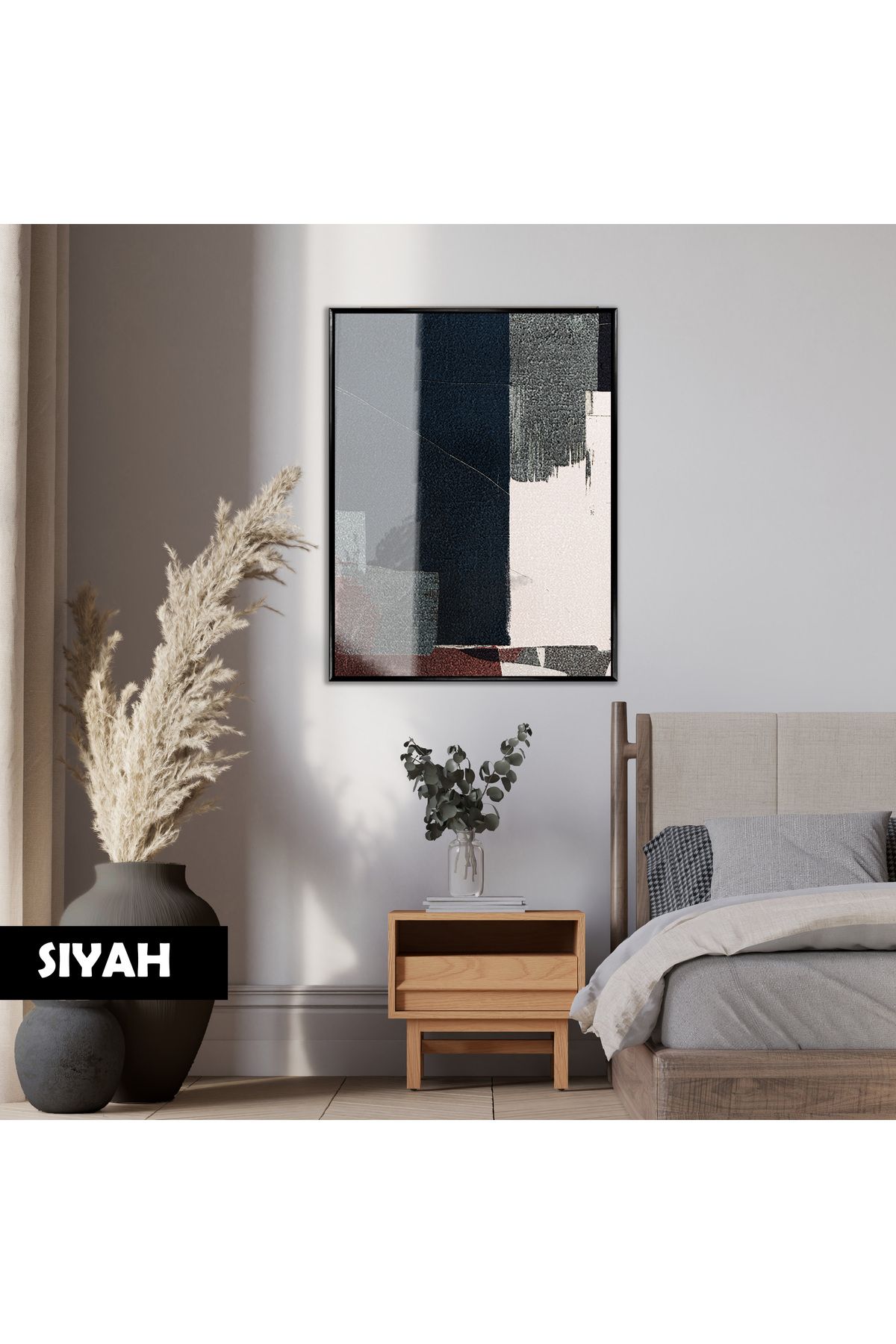 Harikabirev HARİKABİREV|SOYUT|02 KREM SİYAH DESENLİ PATTERN|ÇERÇEVELİ TEMPERLİ CAM TABLO TEKLİ DİKEY