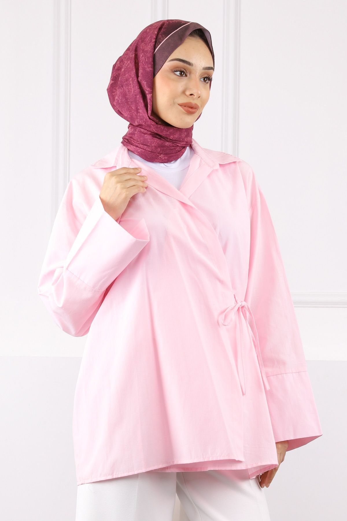 İmajButik Pudra Yandan Bağlamalı Kimono