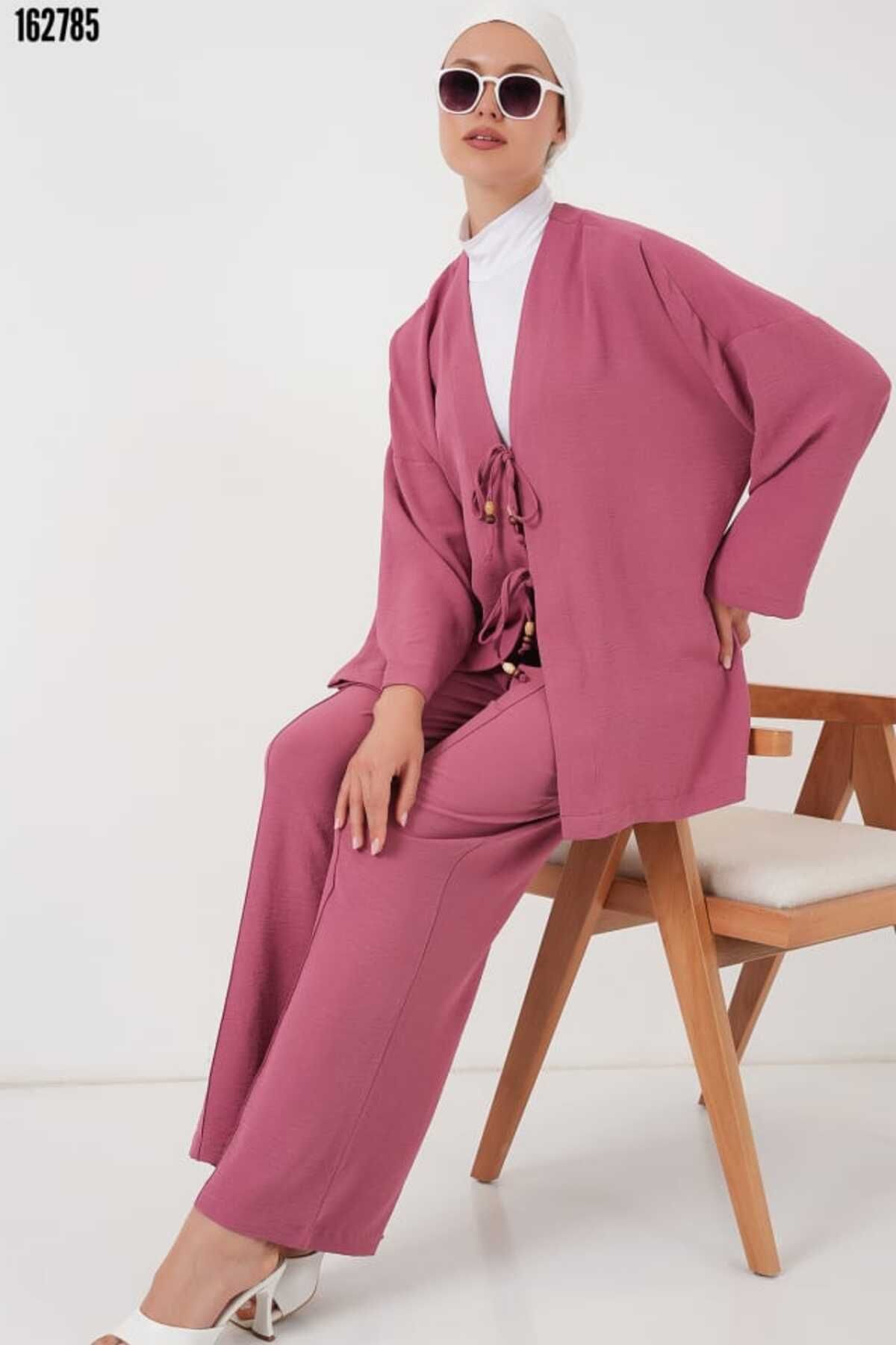 Cbm Ayrobin Kimono Pantolon İkili Takım 6739 - Gül Kurusu 316L Çelik Gold Kolye HEDİYEMİZDİR