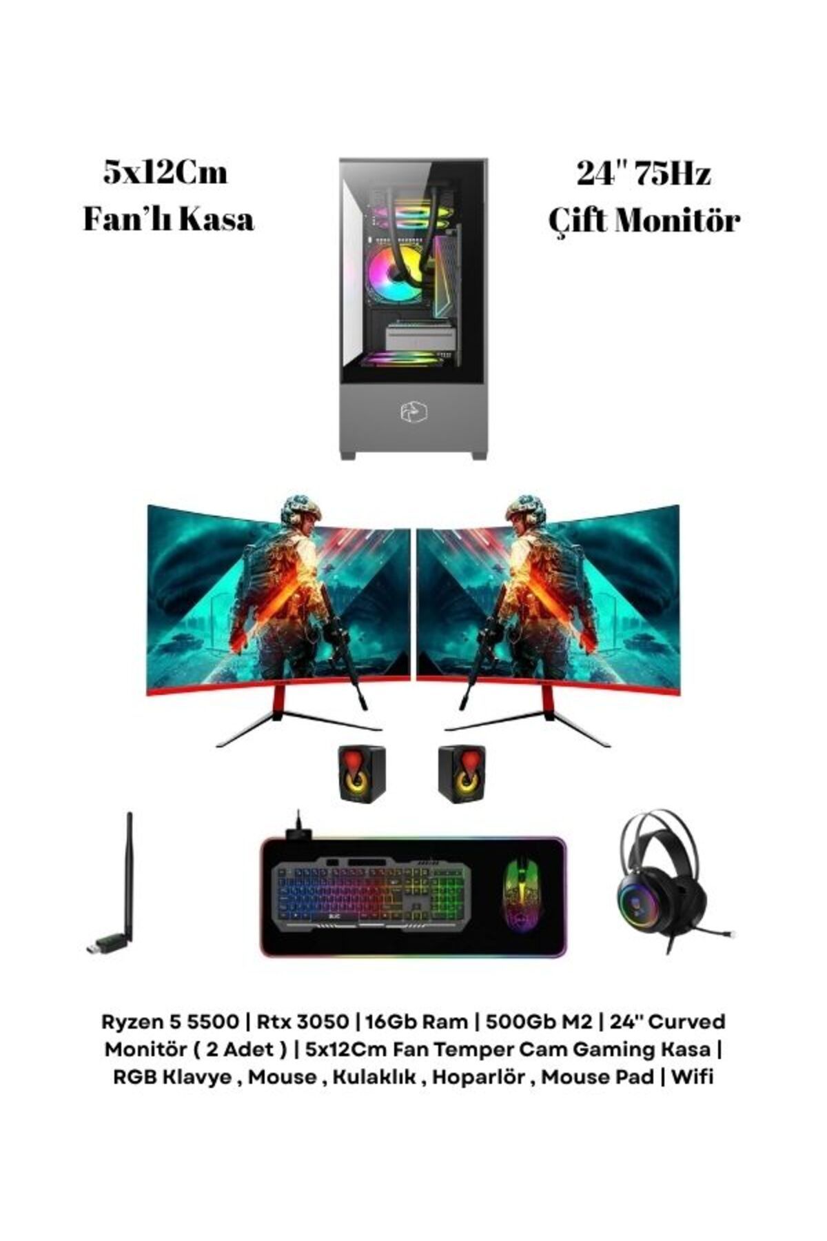 RAMTECH RMT1706 | RTX 3050 | Ryzen 5 5500 | 16GB Ram | 500GB M2 SSD | 24" 75Hz 2 Monitörlü Full Gaming Set
