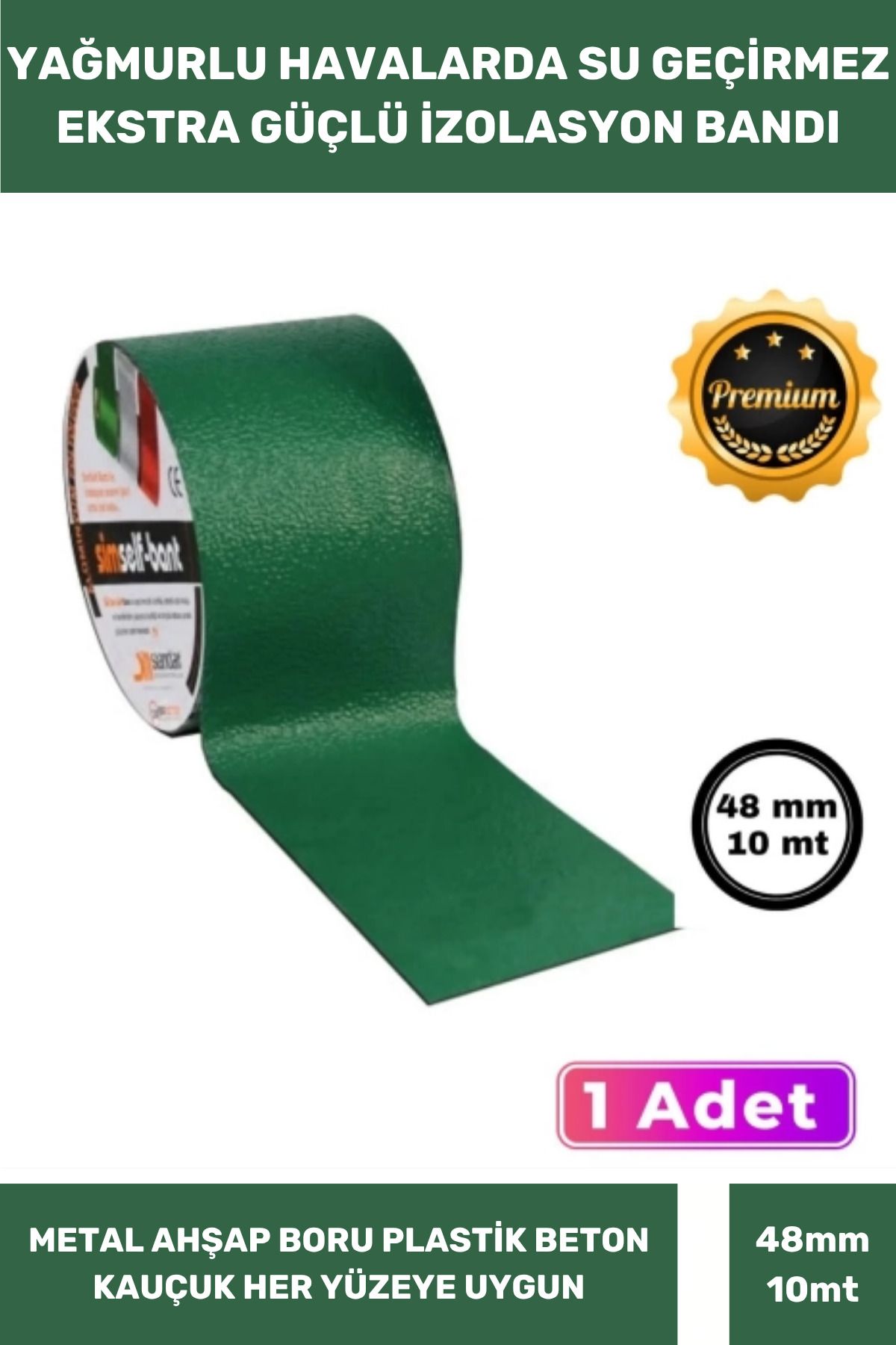 Thriftbuds Süper Güçlü Sızdırmaz Su Geçirmez Çok Amaçlı Yeşil Renk Tamir ve İzolasyon Bandı 48mm x 10m - 1 Adet