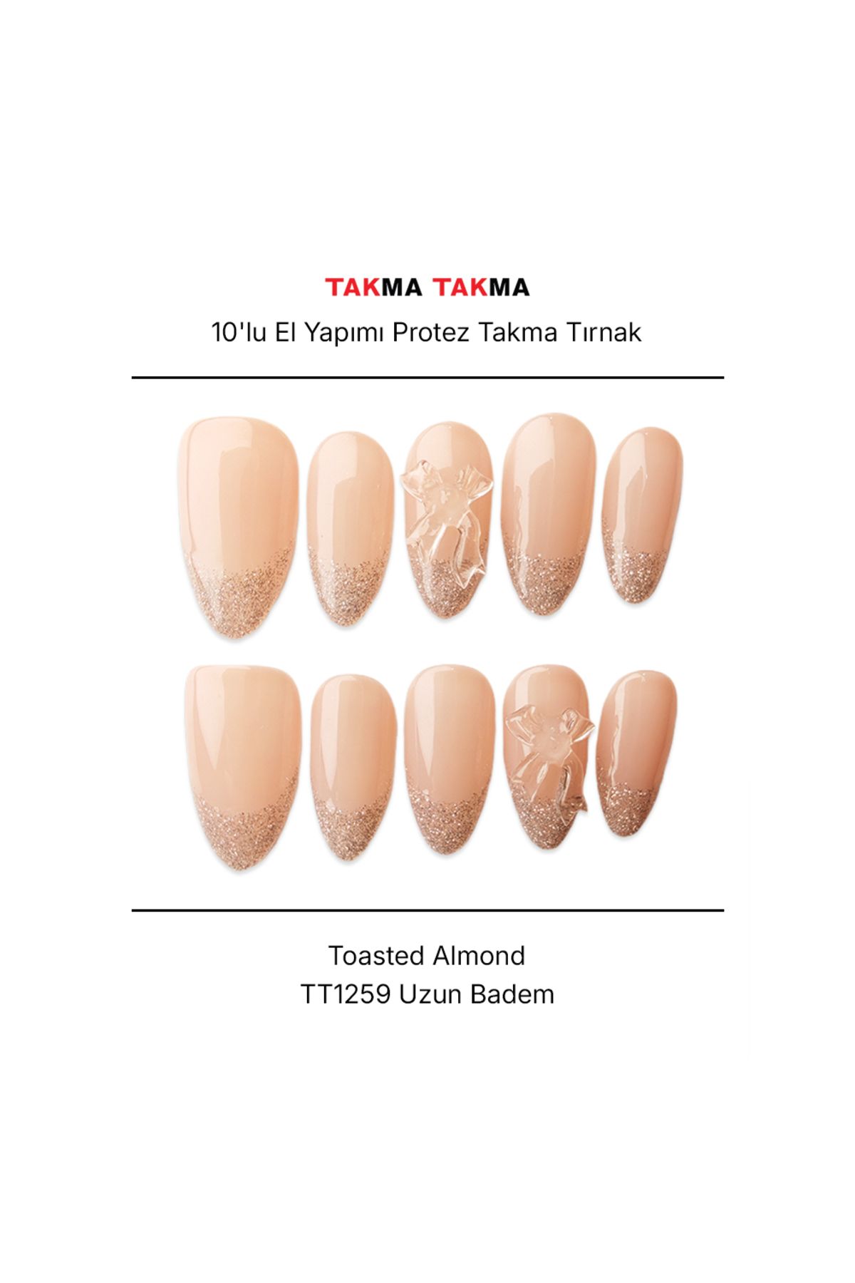 Takma Takma Tekrar Kullanılabilir El Yapımı Protez Takma Tırnak Toasted Almond - 10'lu XS-Ten Rengi