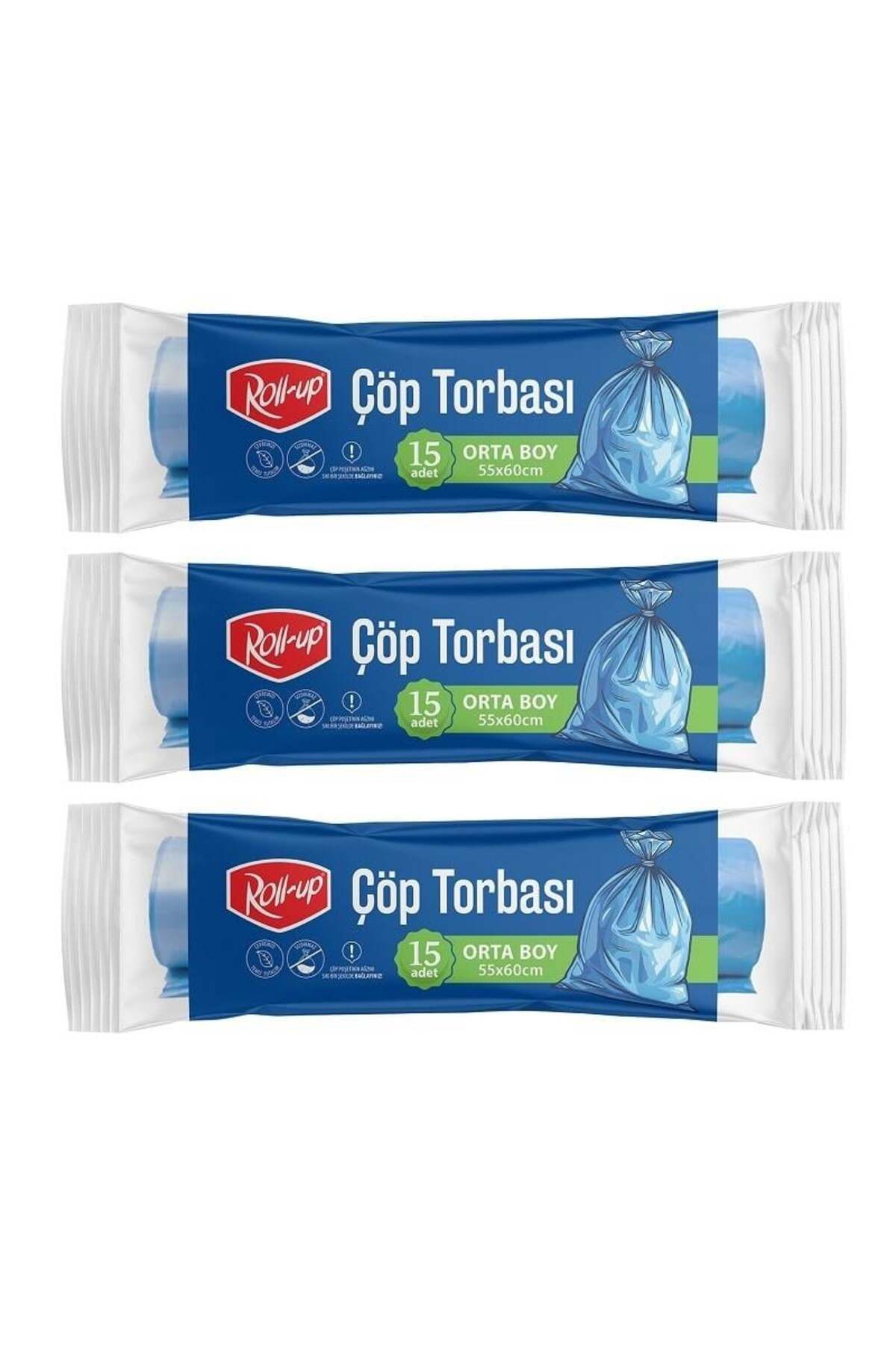 alsepeteavm Roll-up Çöp Torbası Orta 55x60cm 15 Adet X 3 Paket