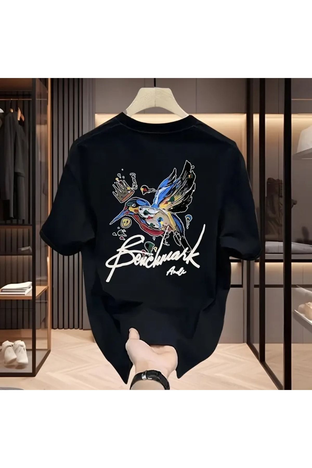 LAND MODA Erkekler için Ağır Ağırlıkta %100 Pamuklu Grafikli Tişört - Yazlık Rahat Kesim Kısa Kollu,