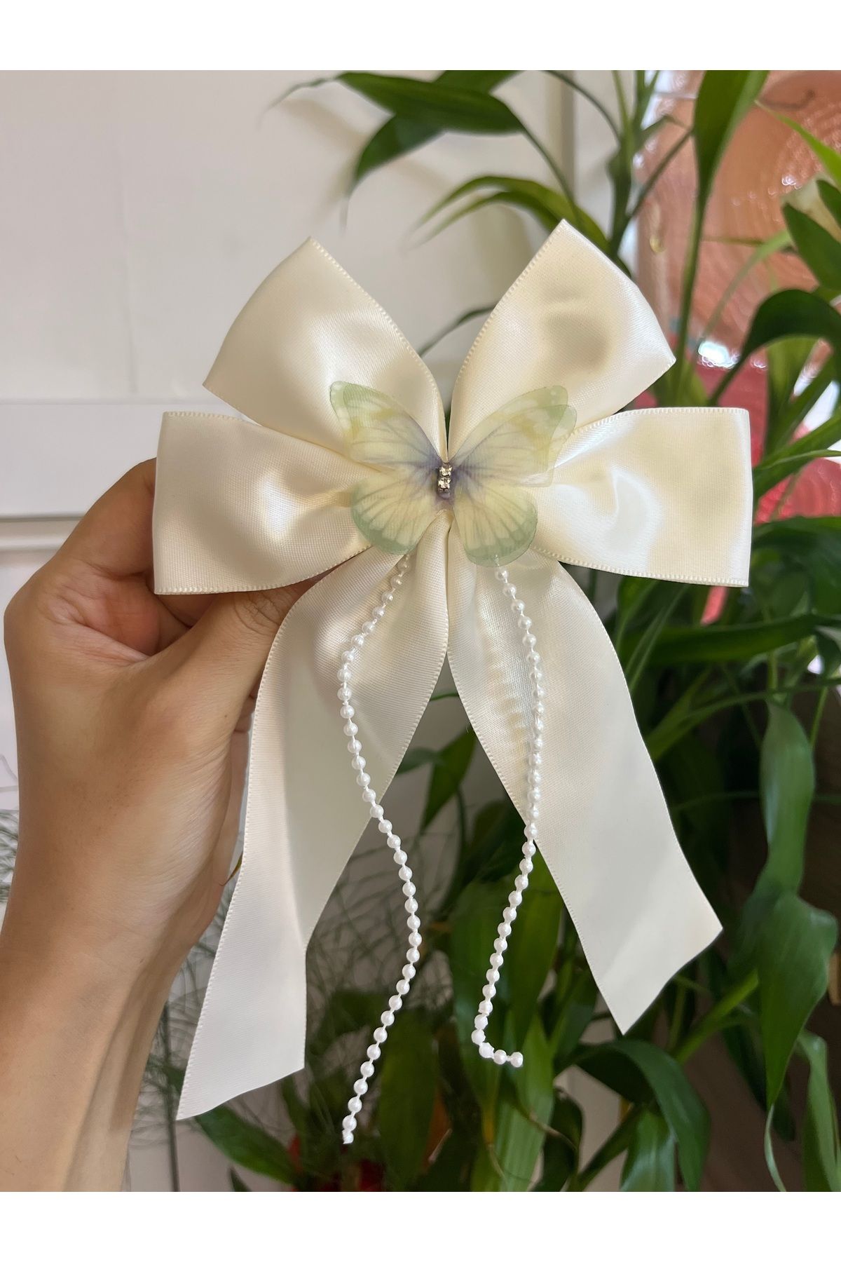 PONÇİK ACCESSORİES İnci ve Kelebek Detaylı Fiyonklu Kurdela Pens Çocuk Toka