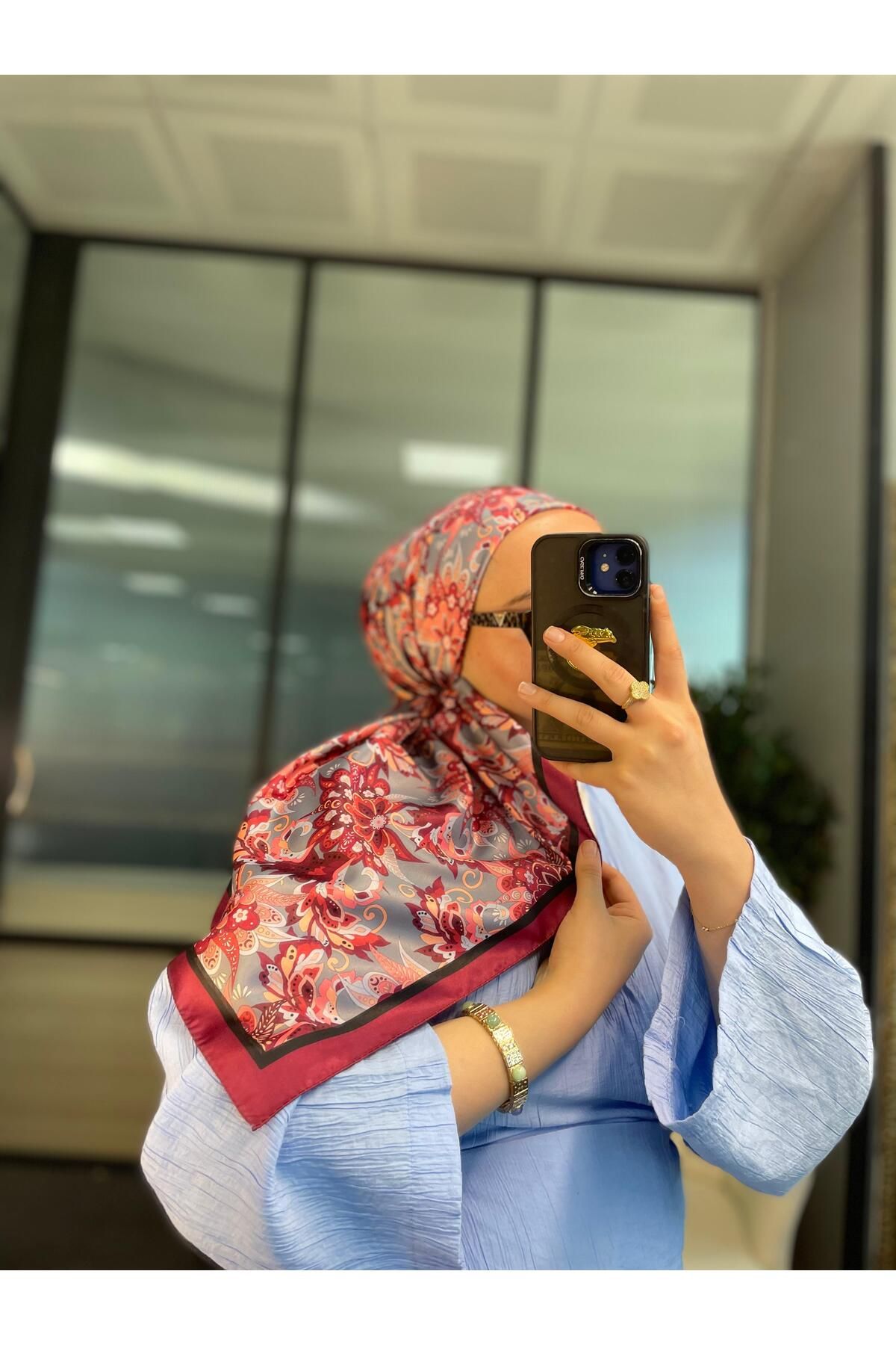 Oxygen Scarfs Mimoza Desen Vual İpek Eşarp