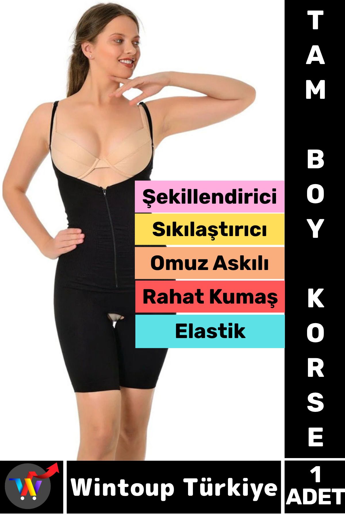 Wintoup Özel Model Karın Bel Toparlayan Sıkılaştıran Çıkarılabilir Askılı Fermuarlı Ağraflı TAM BOY KORSE