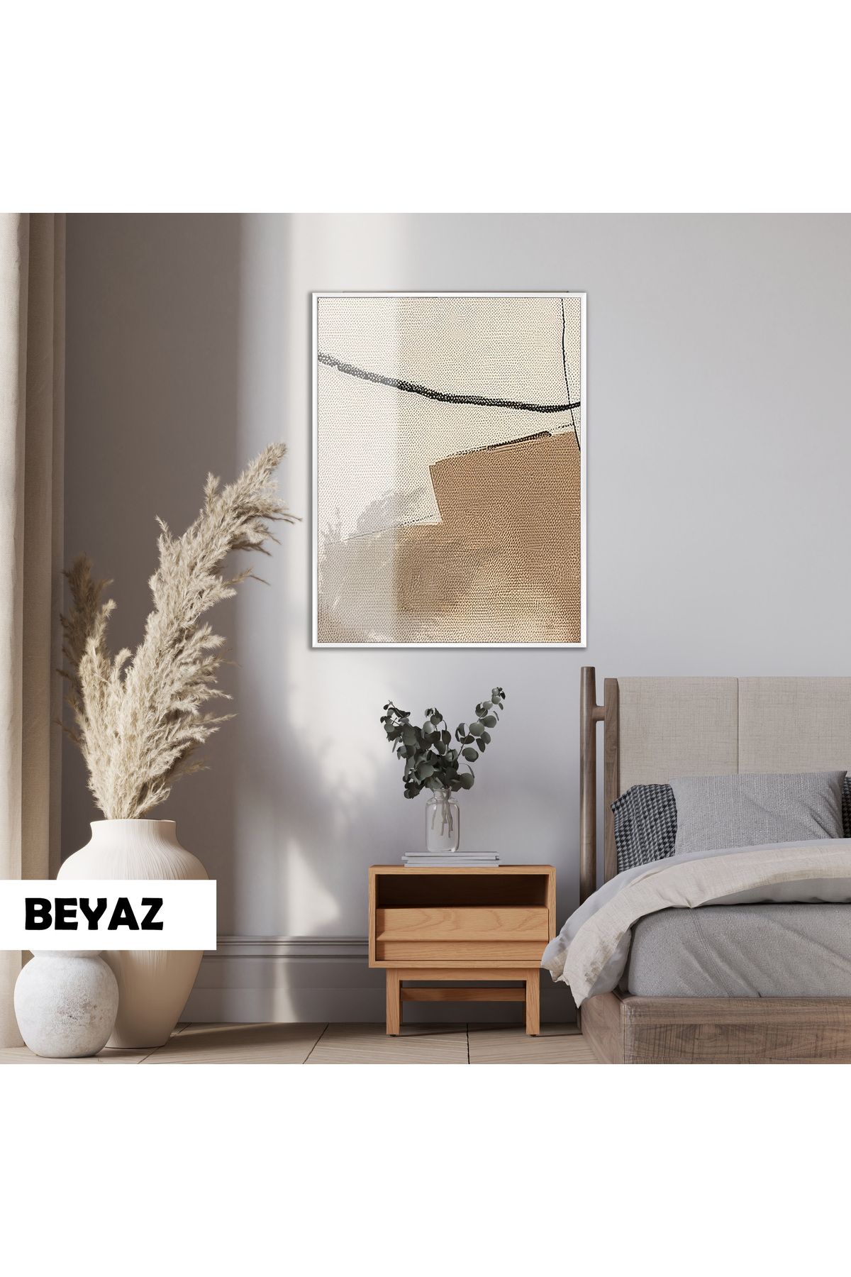 Harikabirev HARİKABİREV|SOYUT|BEJ-EKRU ABSTRACT MODEL 01|ÇERÇEVELİ TEMPERLİ CAM TABLO TEKLİ DİKEY