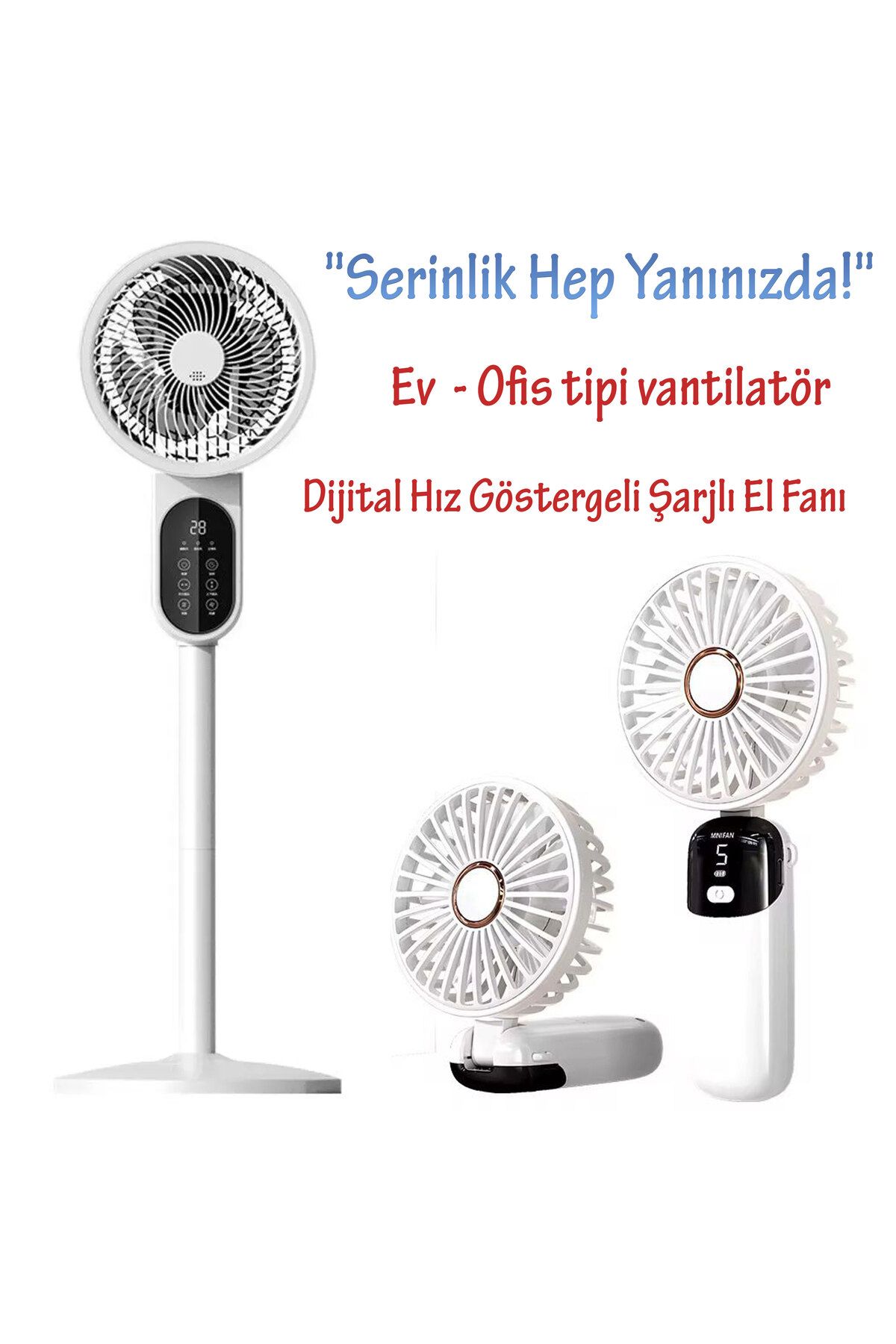 Blooming Plus Uzaktan kumandalı Elektrikli Vantilatör + Dijital Göstergeli Şarjlı El Fanı