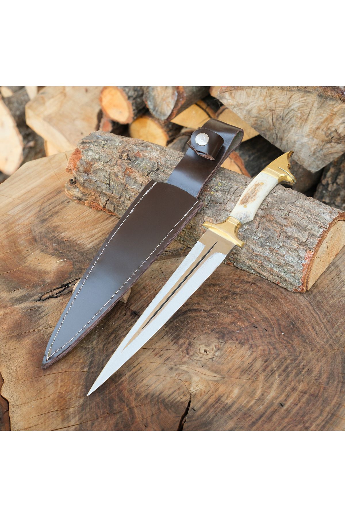 kösemehmet Çerkez Model 34 Cm - Geyik Boynuzu Sap - Kurt Başlı