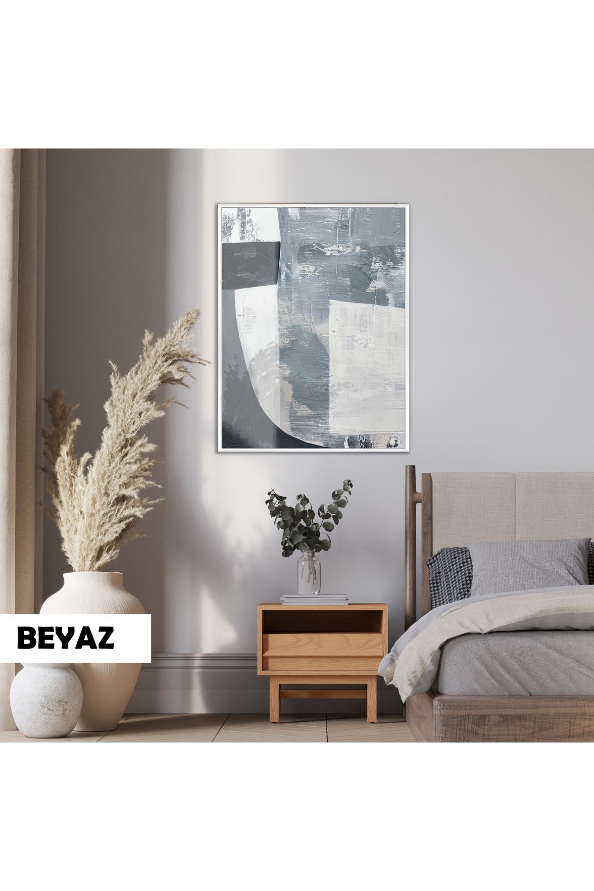 Harikabirev HARİKABİREV|SOYUT|GRİ SİYAH MODEL 02 (PAINTED)|ÇERÇEVELİ TEMPERLİ CAM TABLO TEKLİ DİKEY