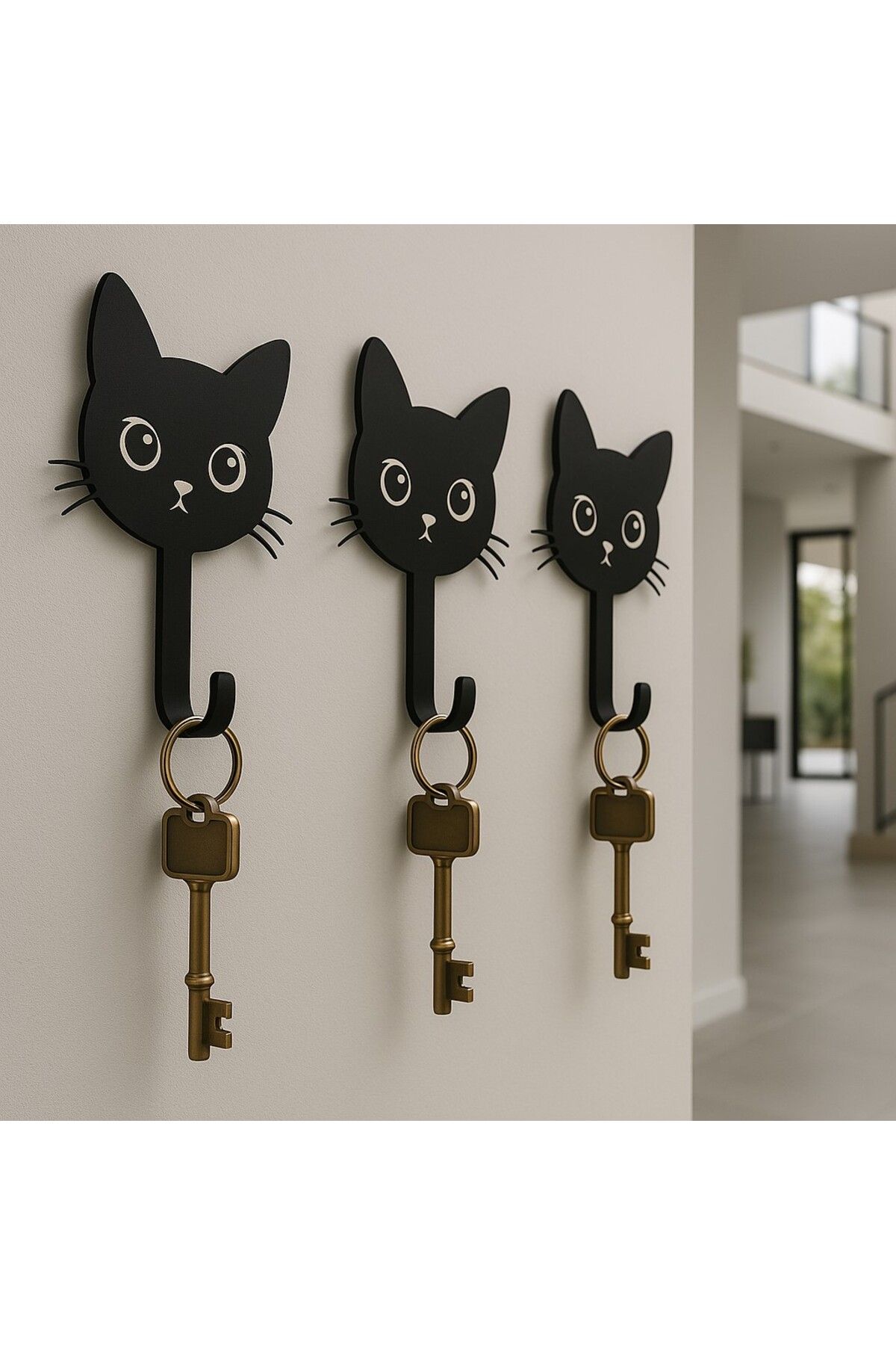 Rekatech Kedi Figürlü 3'lü Anahtar Askılığı - Modern askı seti- ANAHTARLIK - HOME-EV