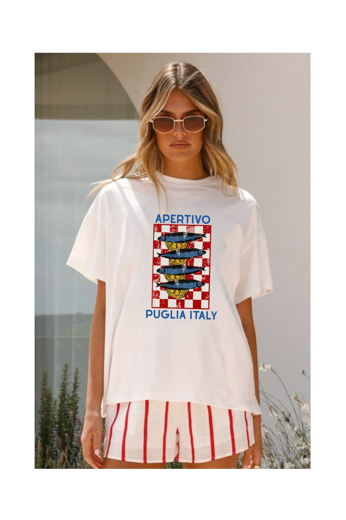 Le'sluette shadow of style Sardalya Baskılı %100 Pamuk Oversize T-shirt