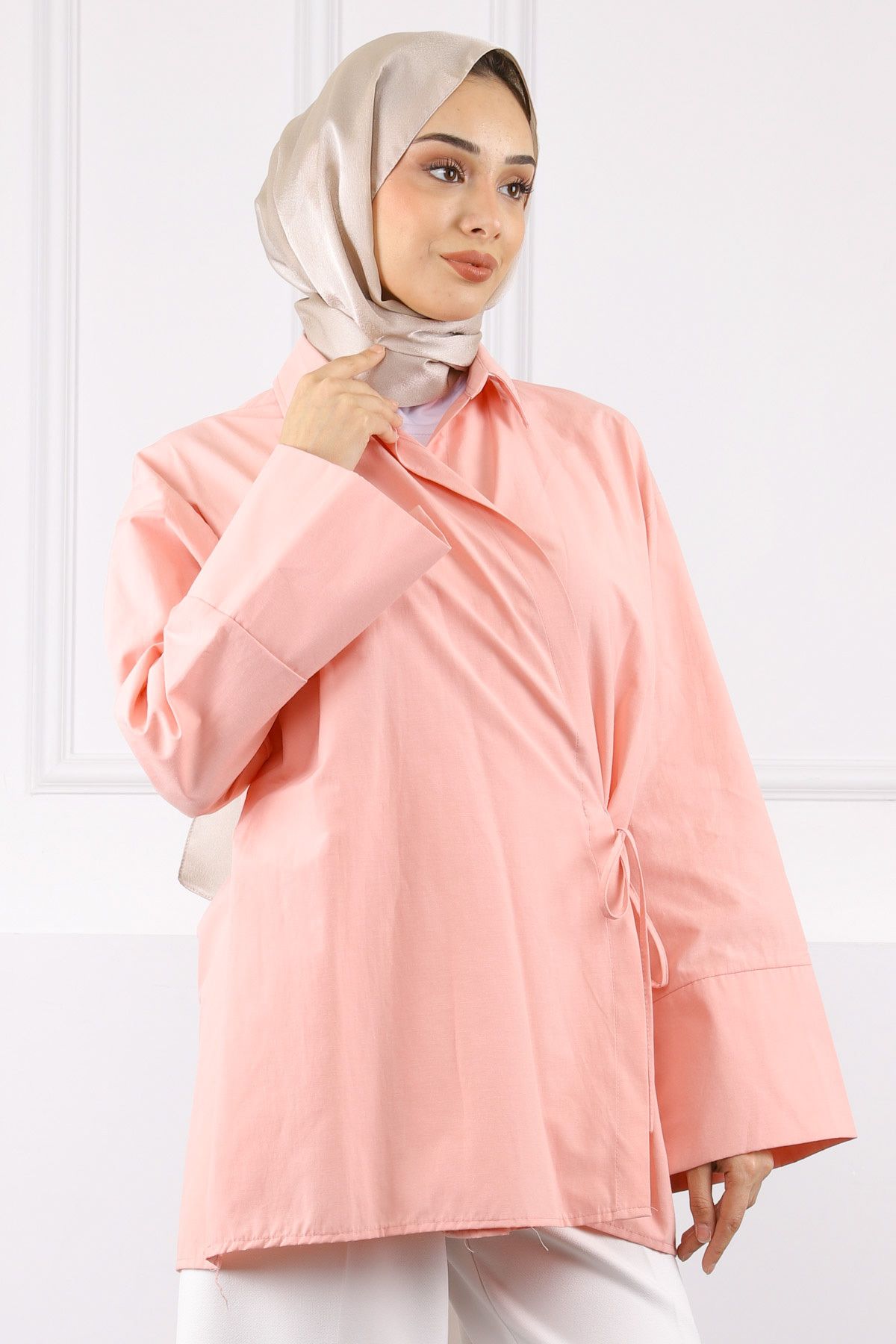 İmajButik Gül Kurusu Yandan Bağlamalı Kimono