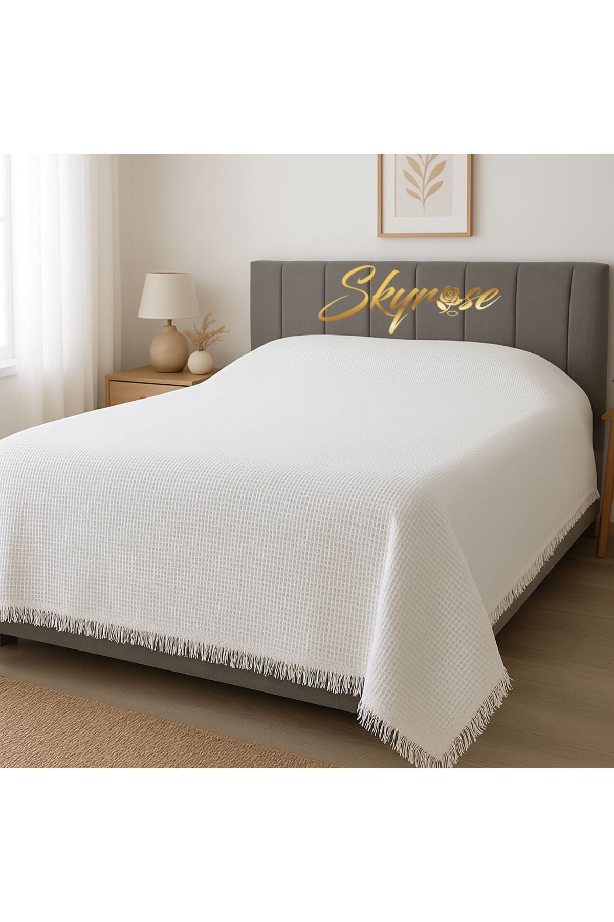 Skyrose WAFFLE-PETEK DESEN BEYAZ OTEL PİKESİ ÇİFT KİŞİLİK 200X220 CM