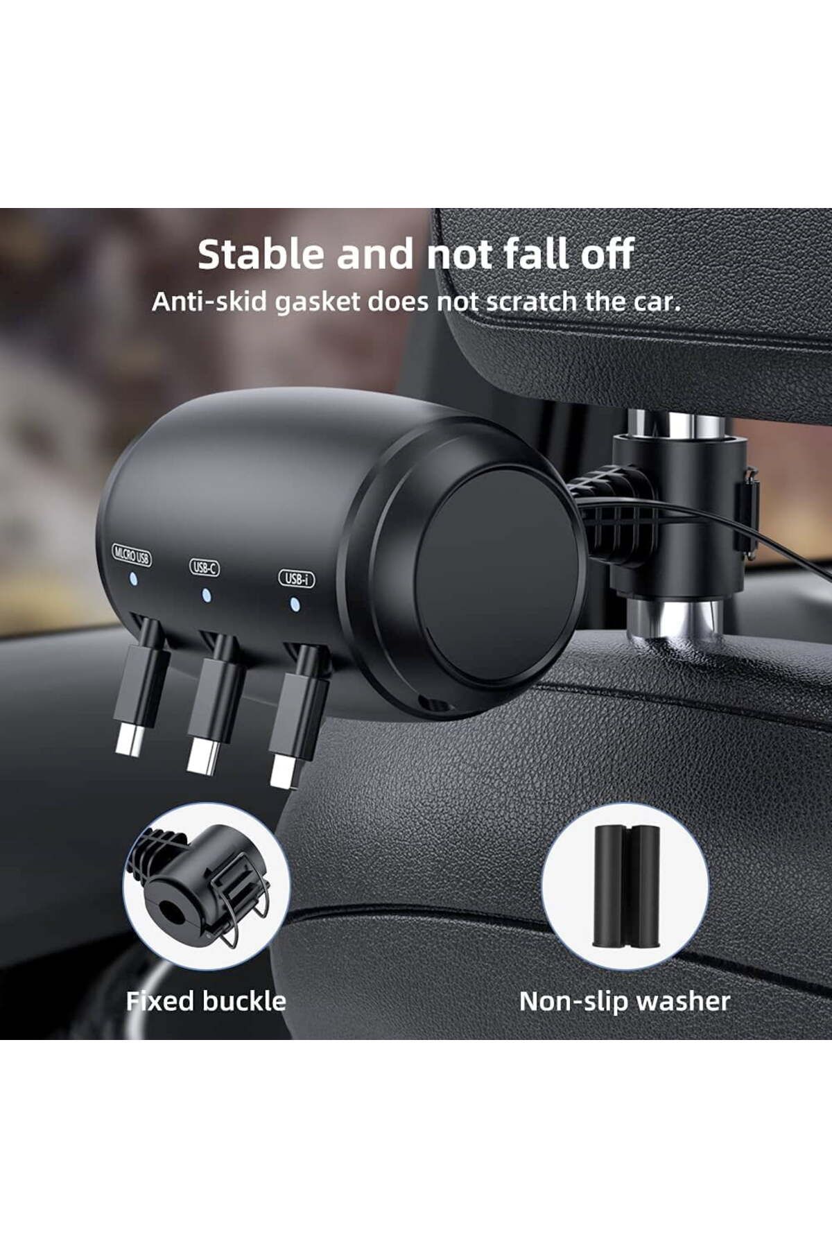 Quasar & Co.-3 In 1 Car Charging Station, Retractable, Compatible Android, Ios, Type C, Black 6