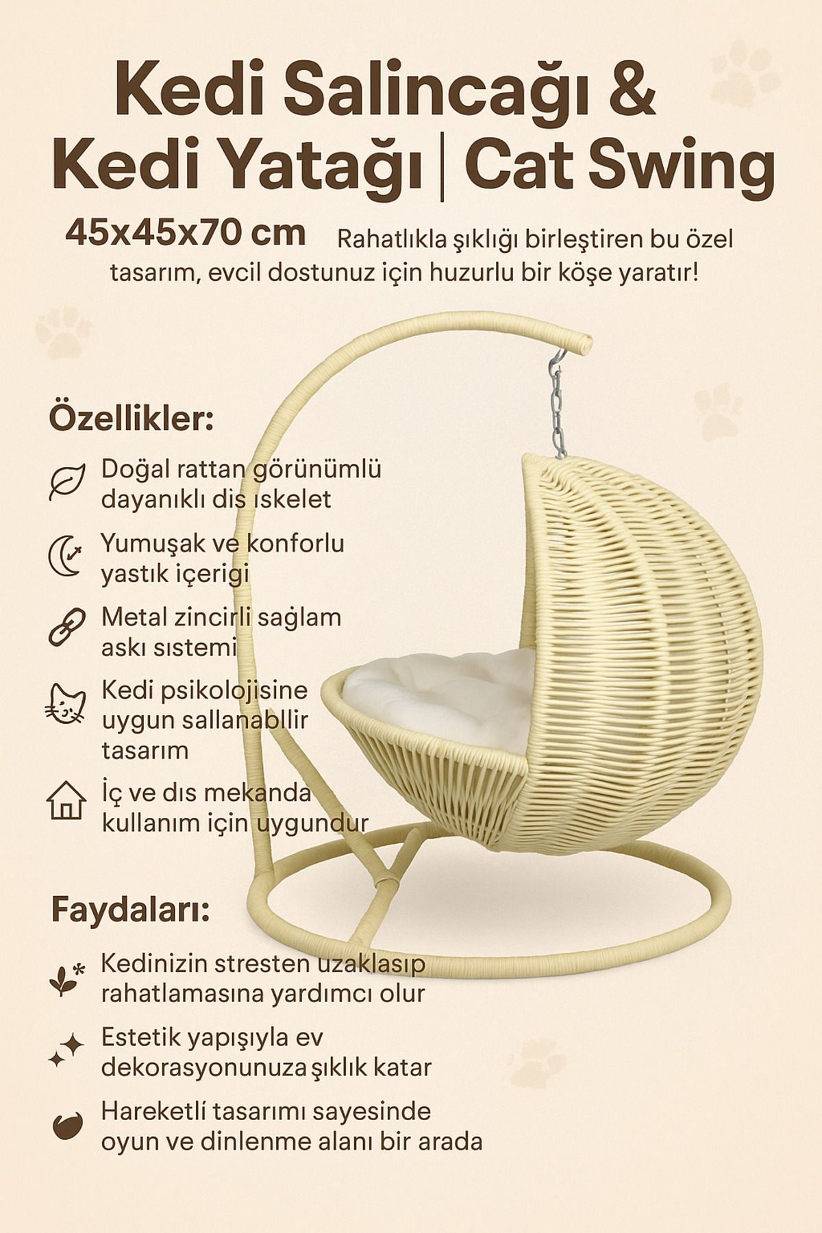 since 2023 blanche atelier Kedi Salıncağı & Kedi Yatağı & Cat Swing 45x45x70cm (Sabitlenebilir)