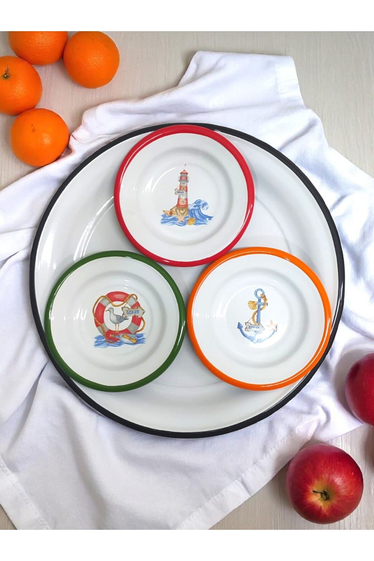 EMAYE TEZGAHI Mini Kahvaltı Seti, 4 Parça Kahvaltı Seti, Marine Emaye Set, Lüks Mini Set