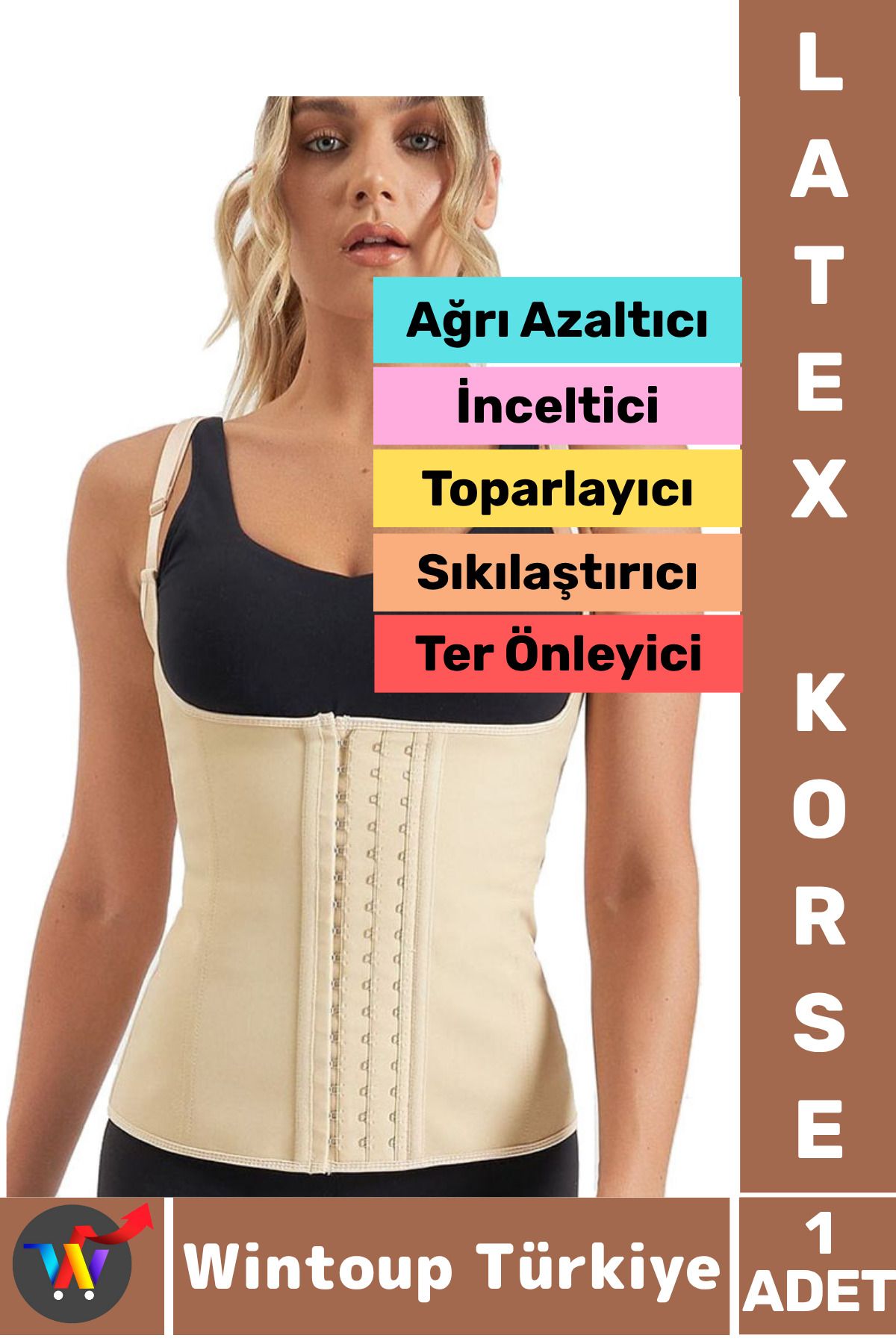 Wintoup Özel Üretim Vücut Şekillendiren Toparlayan İncelten Ağrı Azaltan Ter Emici Kadın Askılı LATEX KORSE
