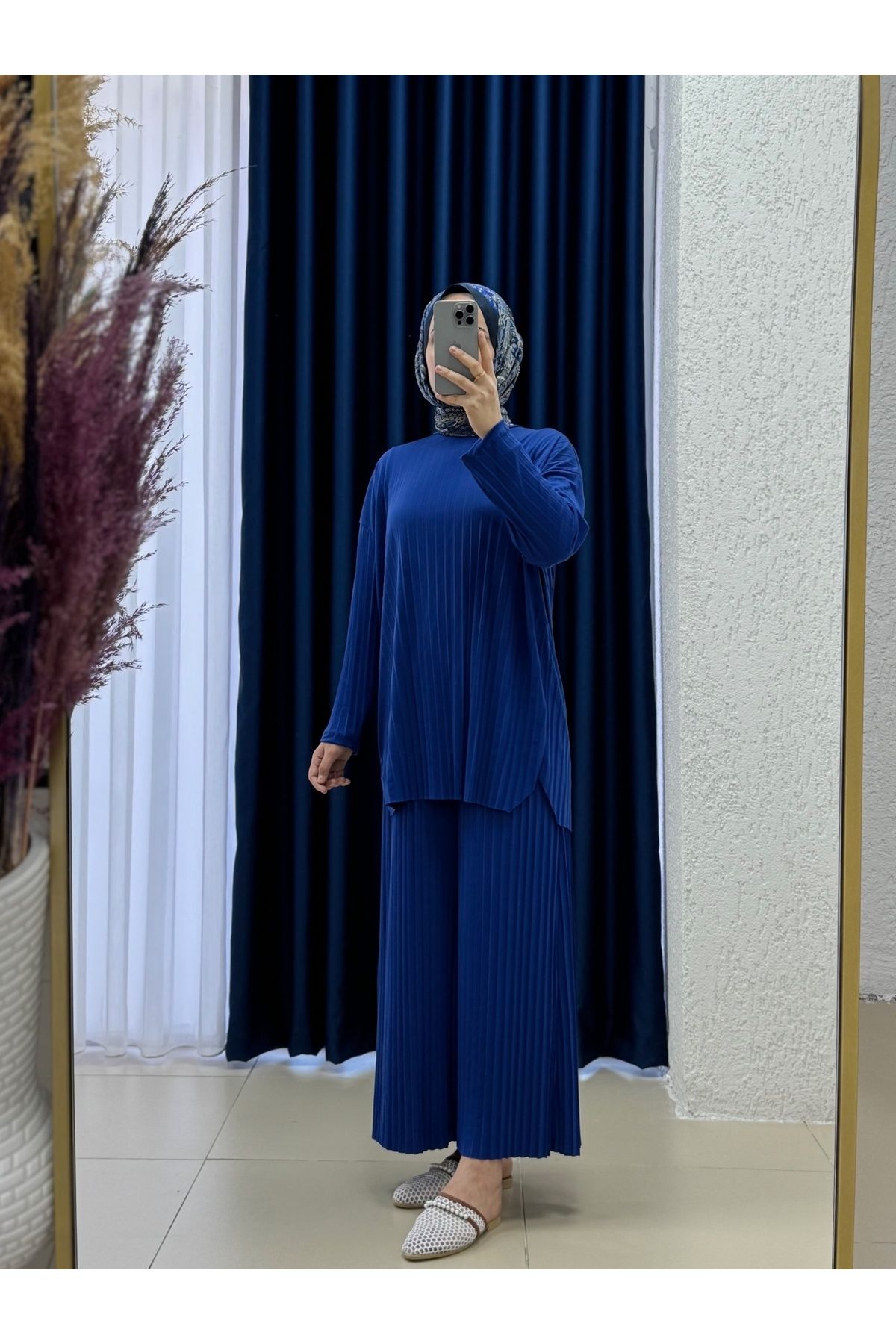 Mihra Funda Piliseli Sendy Pantolonlu Takım-MF1708 Saks
