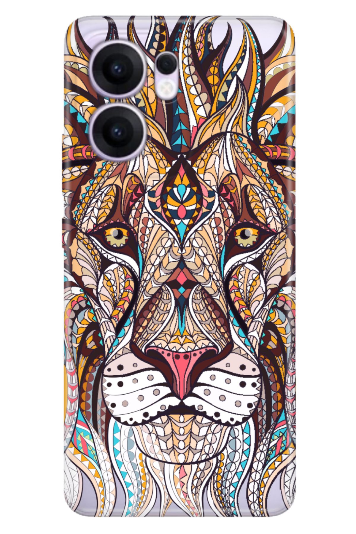 OPPO Reno 13F 5G Kılıf Renkli Silikon Baskılı TPU Aslan Mandala