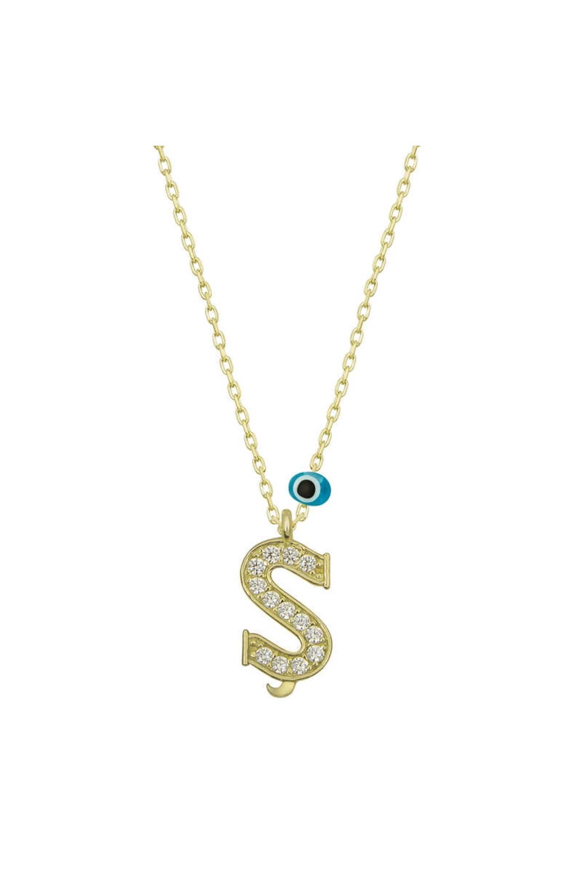 Heez 925 Ayar Gümüş Nazar Gold Ş Harfi Kadın Gümüş Kolye (T6796) (336336)