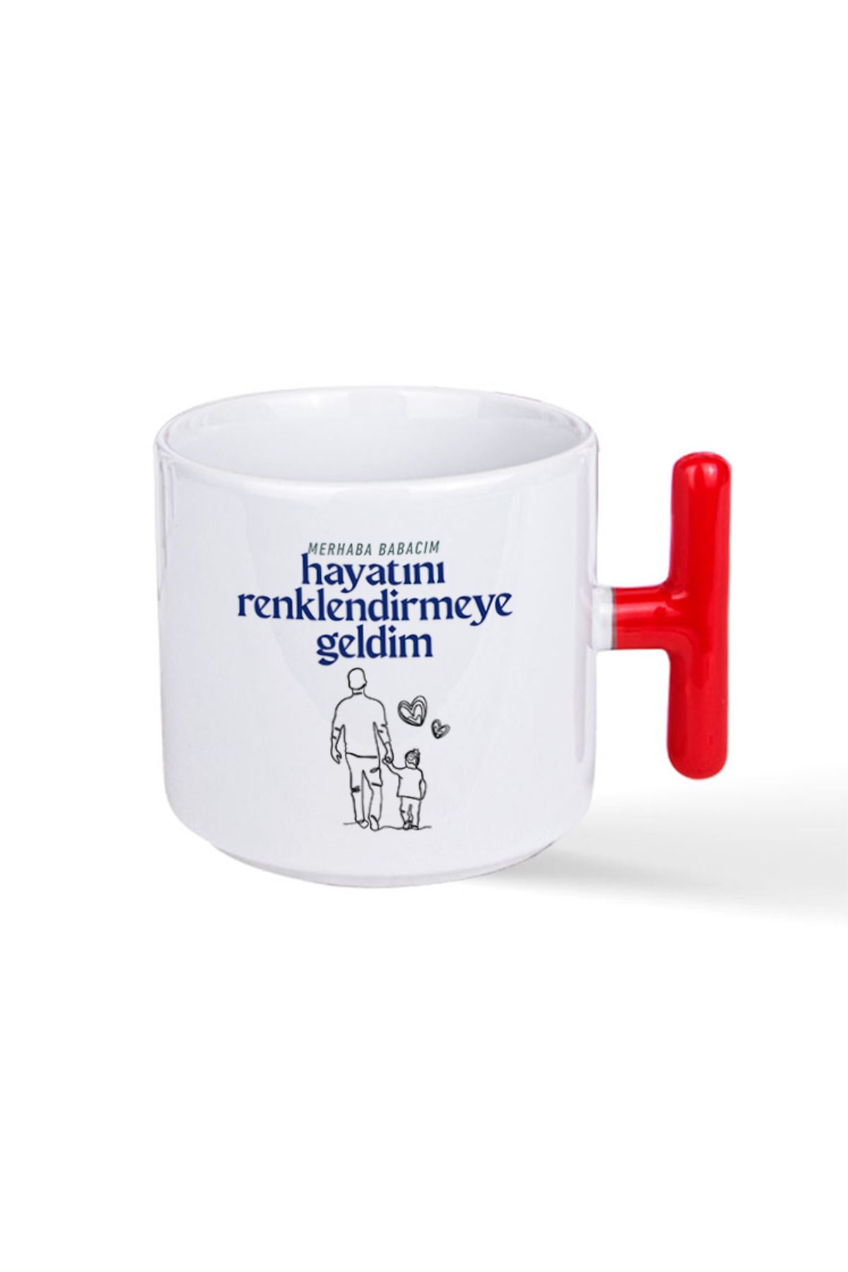 NACARLAR Bebek Müjdesi Vereceklere Özel Merhaba Baba Baskılı Kırmızı T Kulplu Kupa Bardak