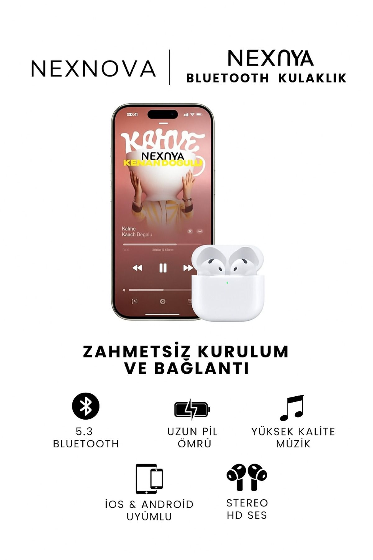nexnova 4. Nesil Bluetooth Kulaklık Anc Premium Şeffaf Kılıf Hediyeli (Yüksek Kalite)