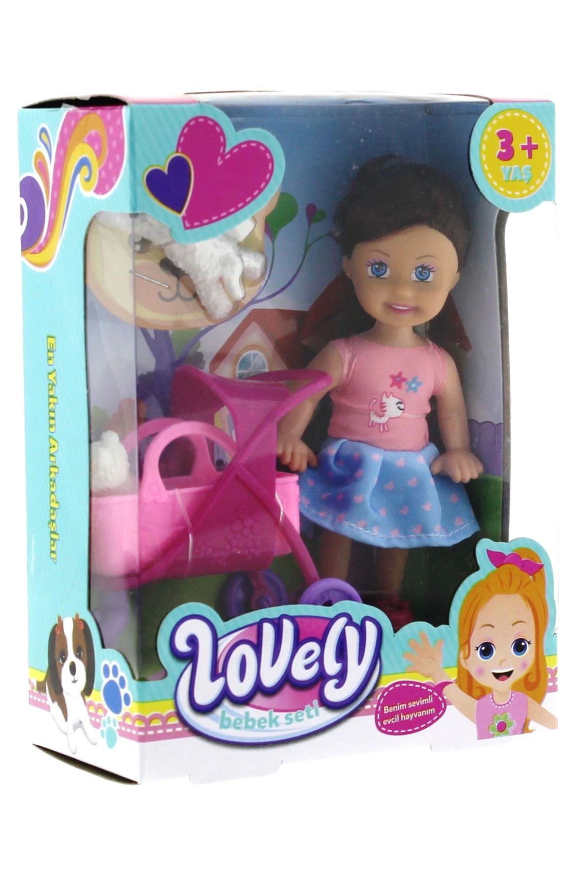 KAKTÜS JACK Lovely Mini Bebek Pembe Sepetli Evcil Hayvanlı Oyun Seti