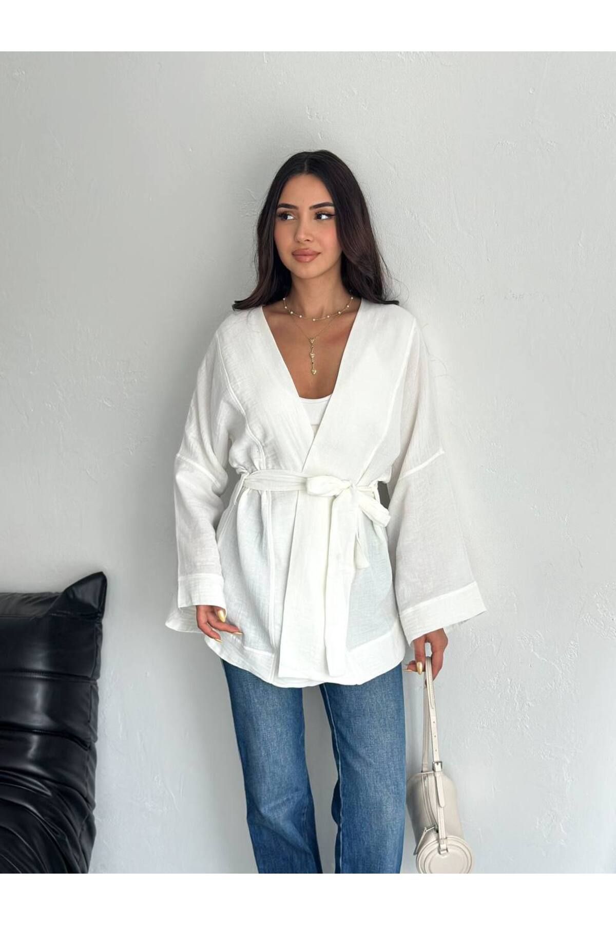 Noa Noa Bağlamalı Müslin Kumaş Kimono Hırka